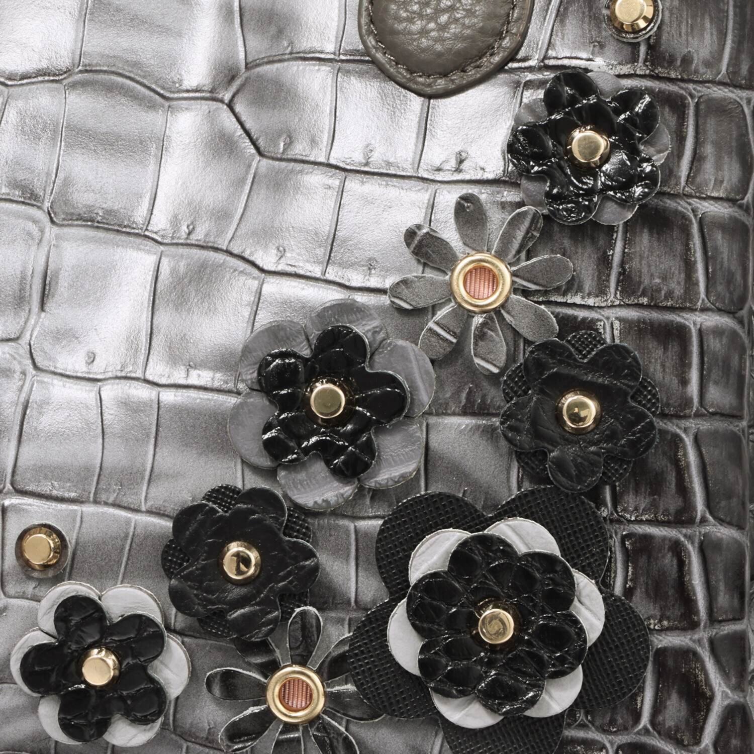 レザージュエルズ ギャレリア　ココリュクス イタリアンレザー ゼブラプリント フラワーモティーフ ２ウェイバッグ