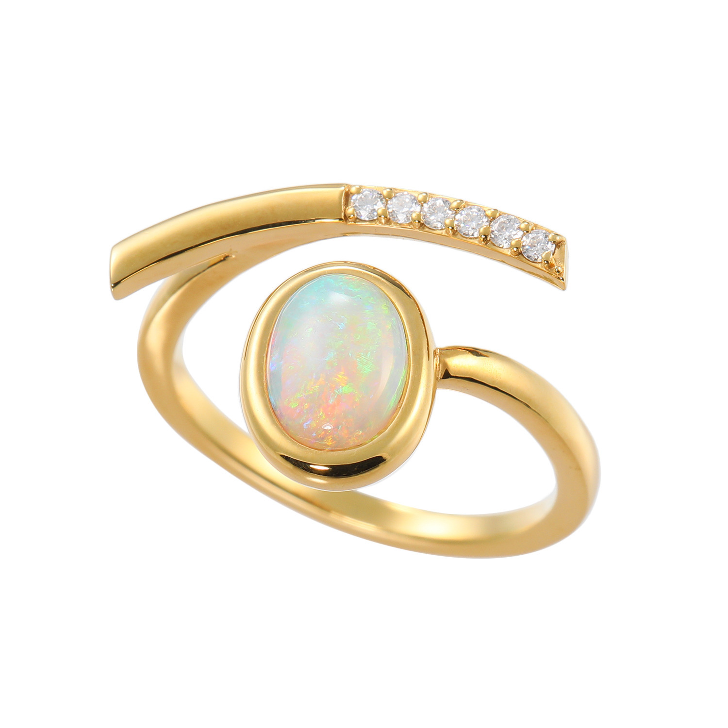 クランティーク 天然オパール＆ モアサナイトリング 〜幸運の虹〜