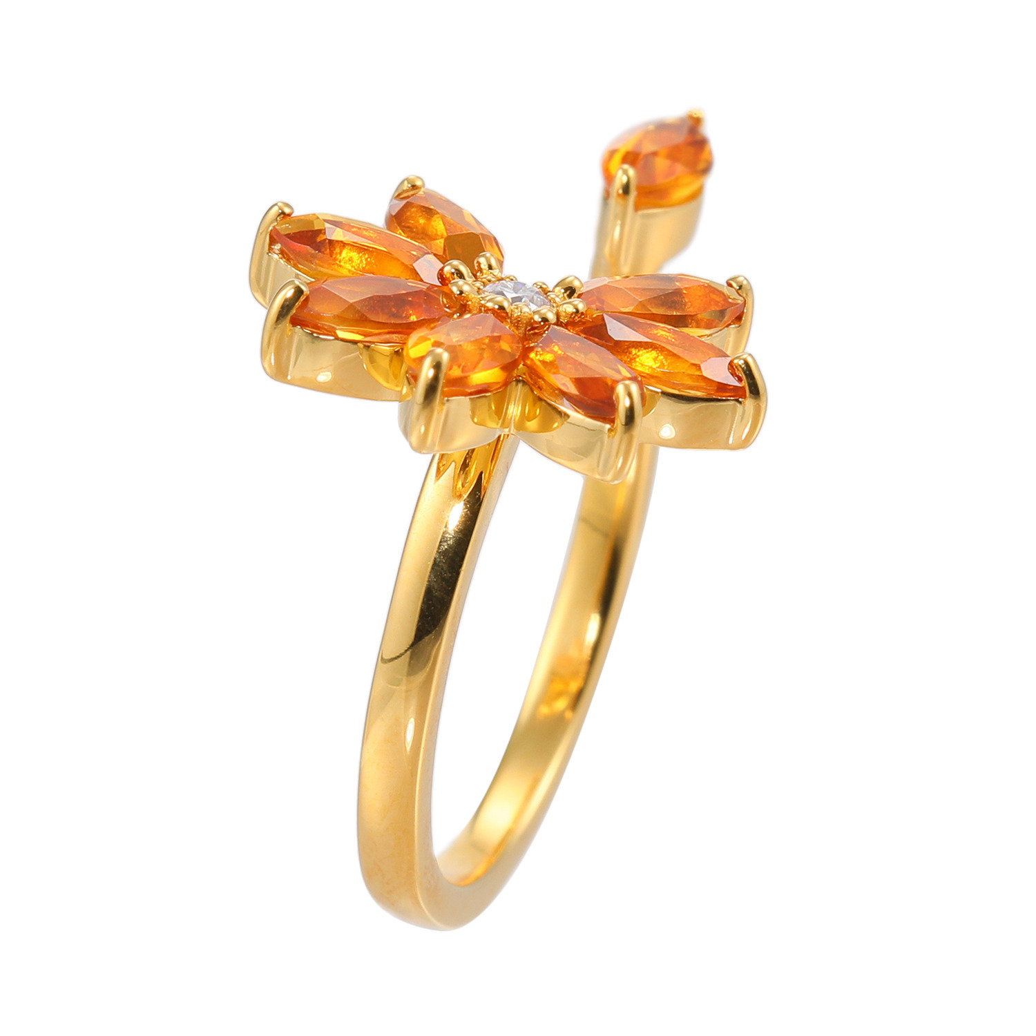 クランティーク シトリン＆モアサナイト 華やぎリーフリング