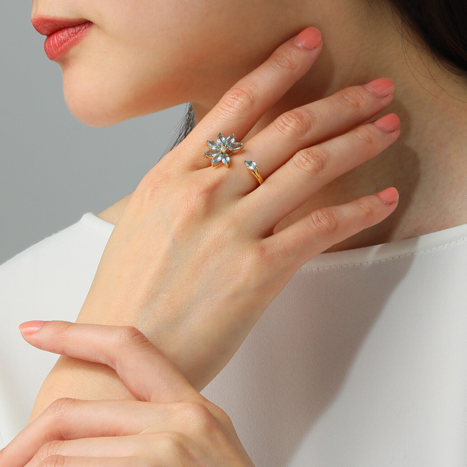 クランティーク シトリン＆モアサナイト 華やぎリーフリング