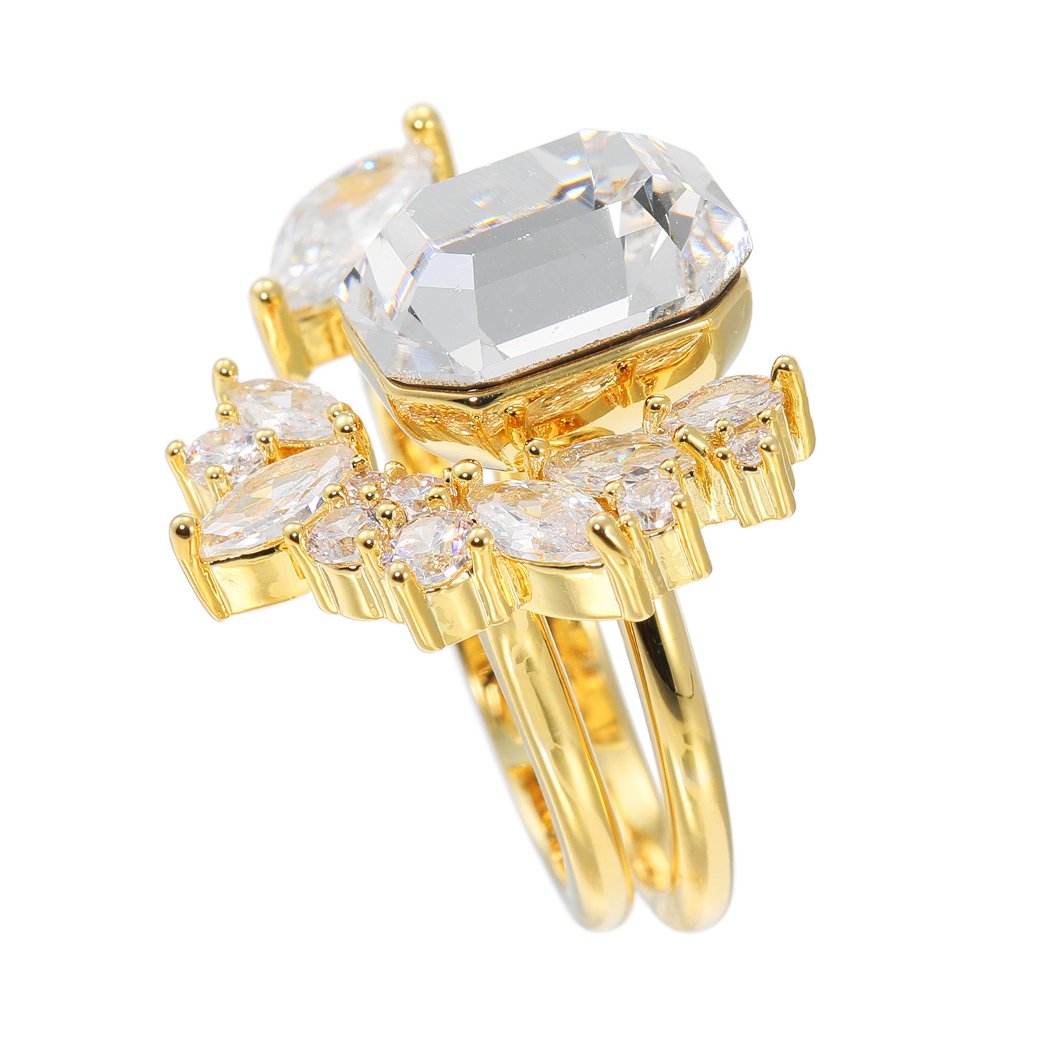 ユキコ　ハナイ プレシオサ社製 クリスタルガラス＆ＣＺ 華やかエレガントリング ２本セット