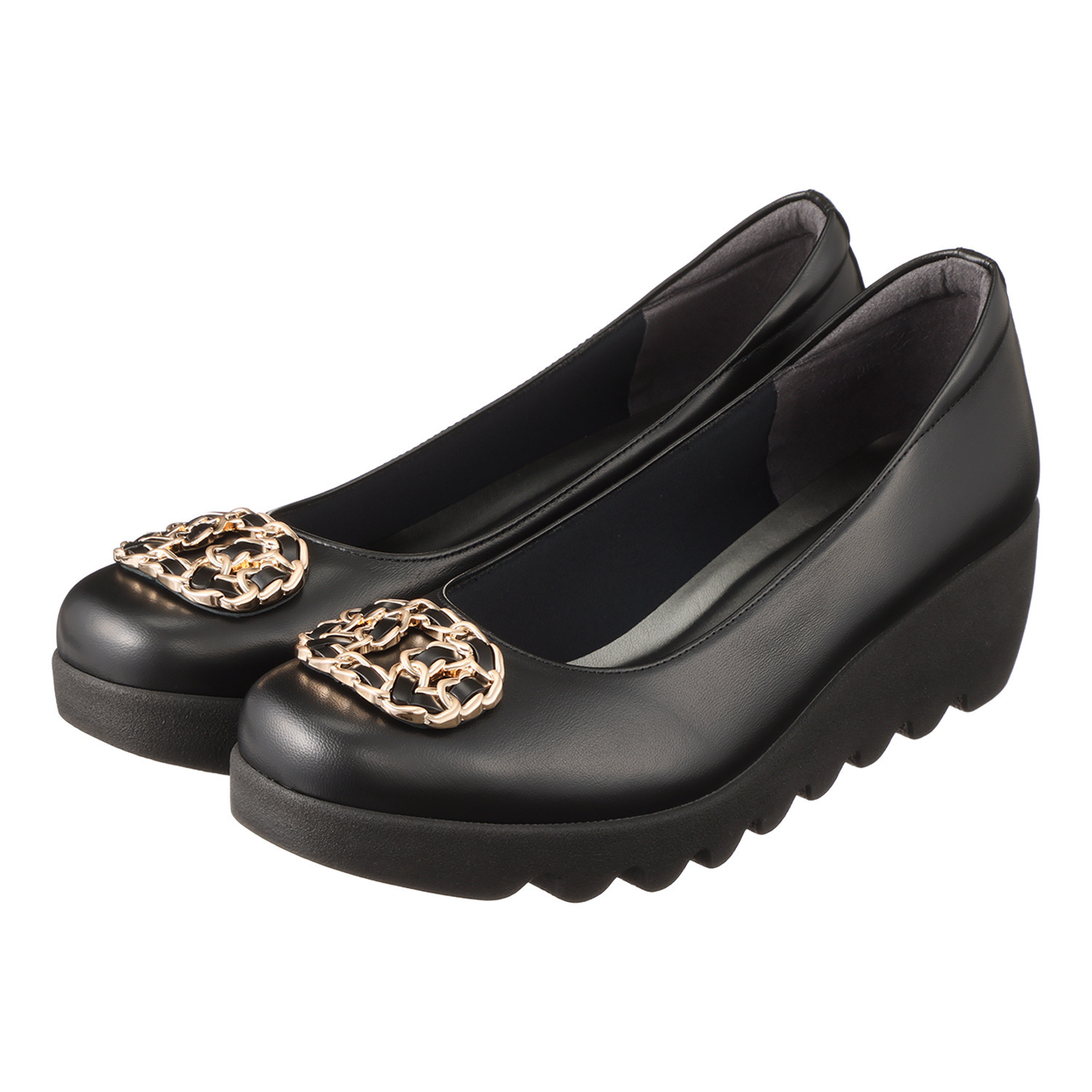 ヒルズアヴェニュー ＜日本製＞ レザー バックルデザイン ウェーブソールパンプス