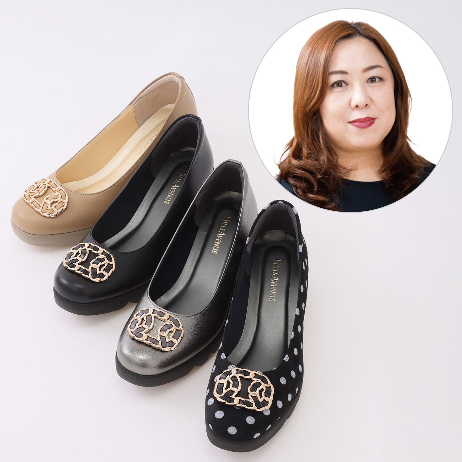 ヒルズアヴェニュー ＜日本製＞ レザー バックルデザイン ウェーブソールパンプス