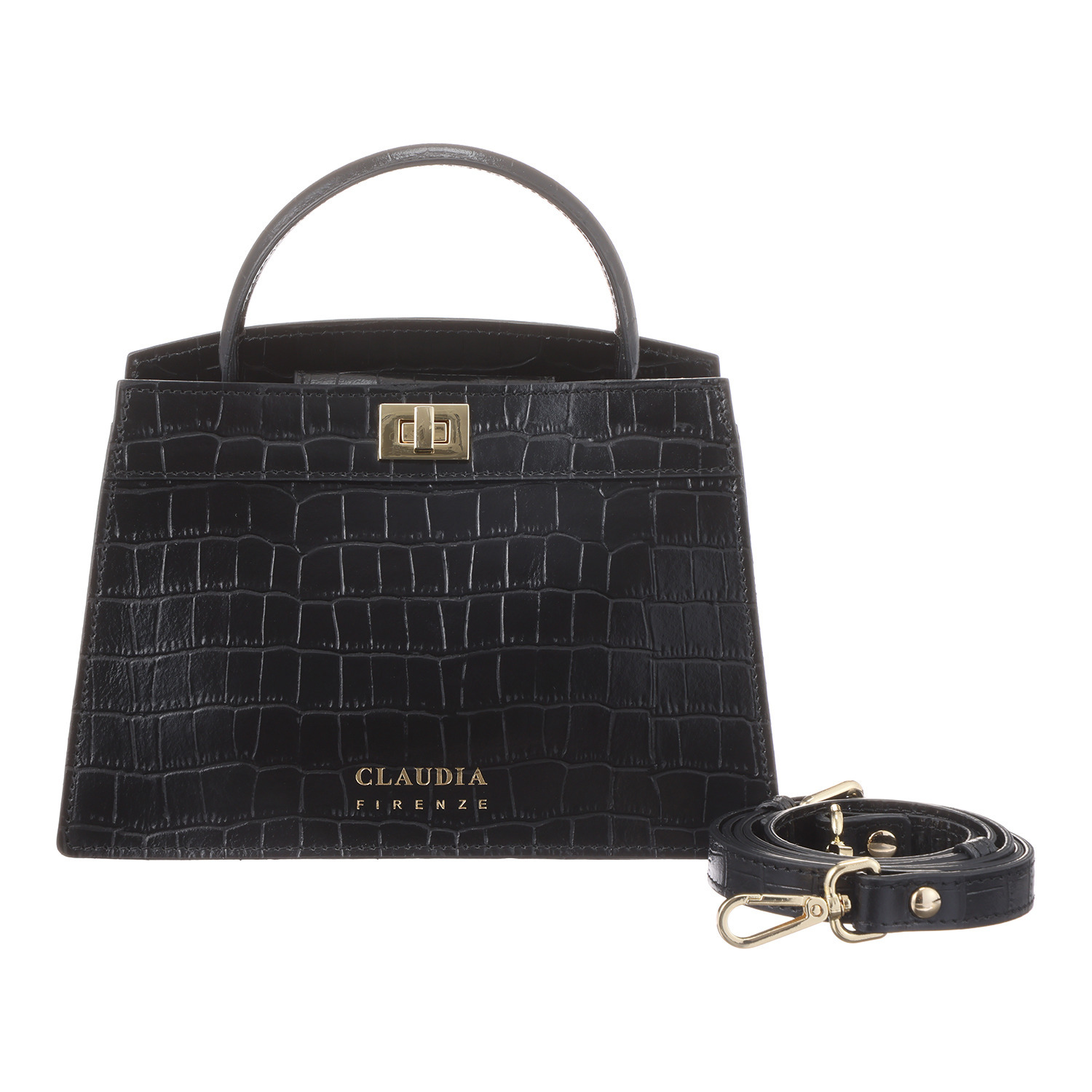クラウディア ＜イタリア製＞ カーフレザー クロコダイル型押し 美錠デザイン ２ウェイハンドバッグ