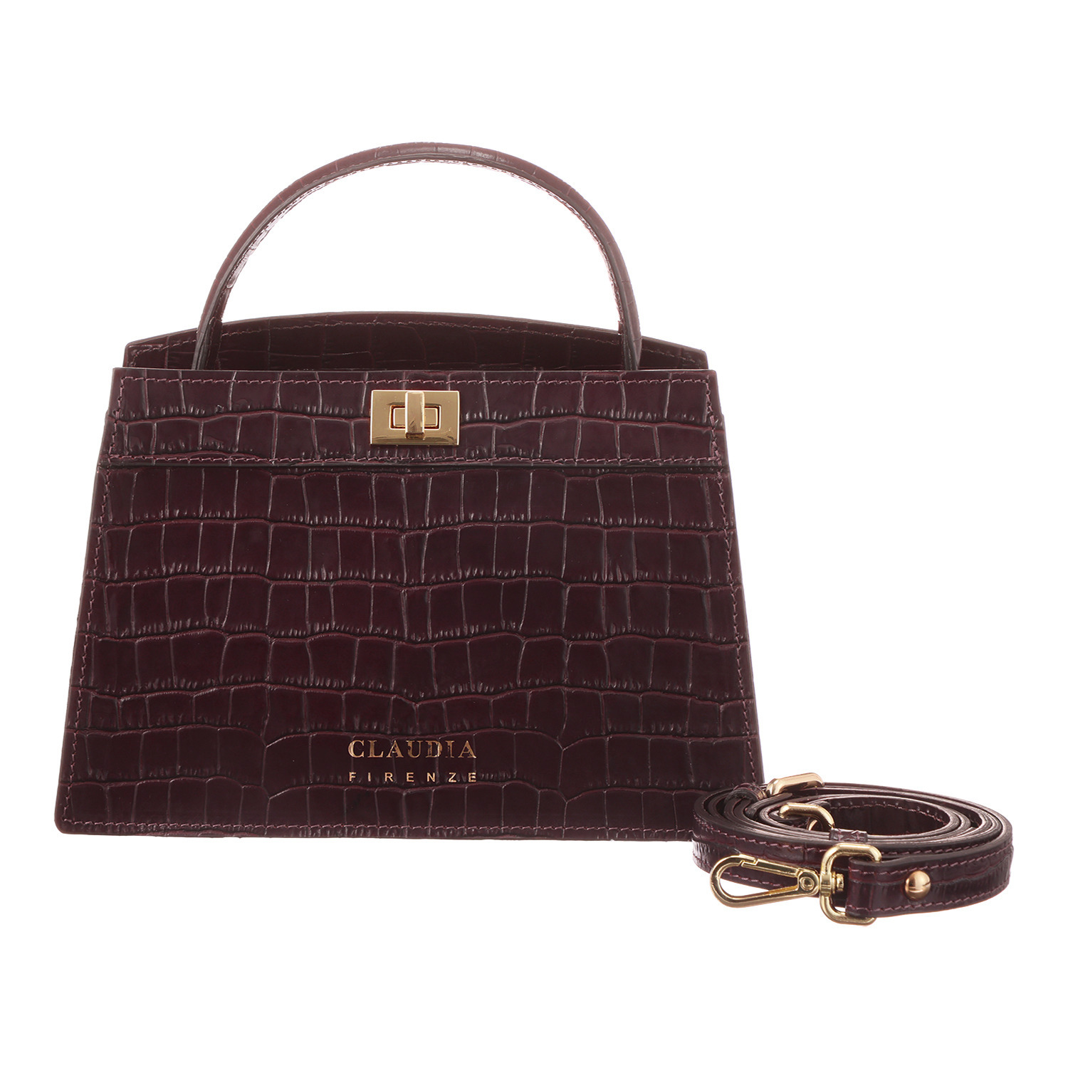 クラウディア ＜イタリア製＞ カーフレザー クロコダイル型押し 美錠デザイン ２ウェイハンドバッグ