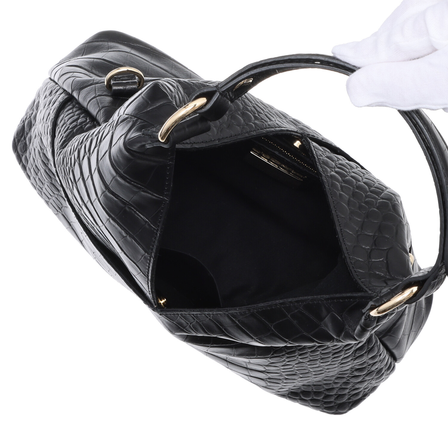 クラウディア ＜イタリア製＞ ソフトカーフレザー クロコダイル型押し ２ウェイバッグ