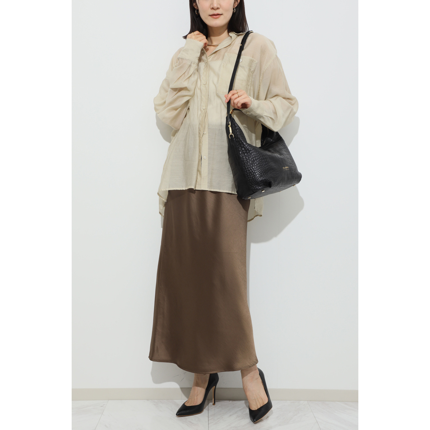 クラウディア ＜イタリア製＞ ソフトカーフレザー クロコダイル型押し ２ウェイ ブレスレットバッグ