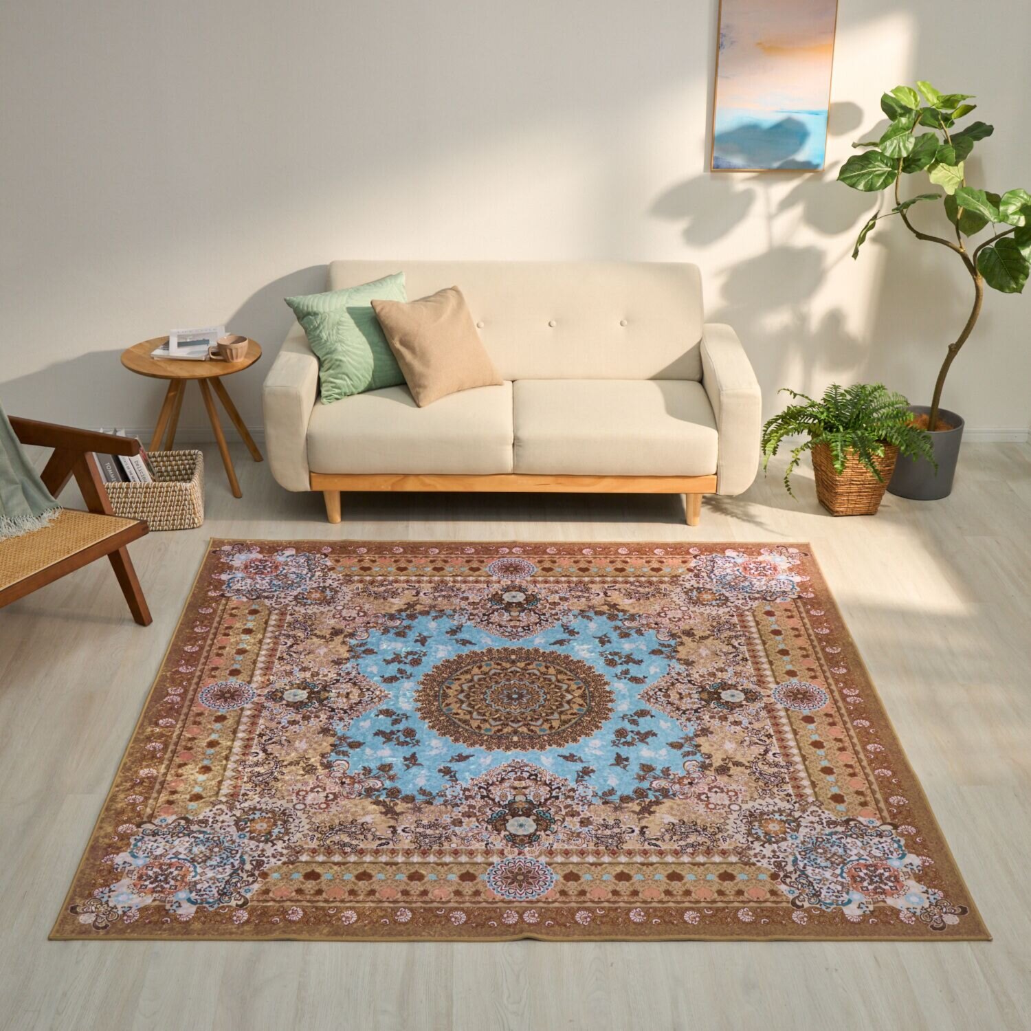 はっ水加工付 ペルシャンデザイン カーペット “サンティエラ” ＜１９０×１９０ｃｍ＞