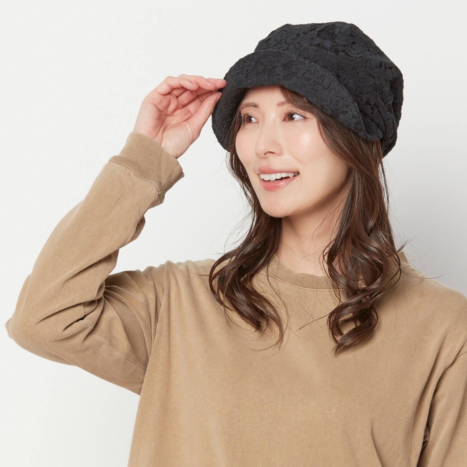 タイムクロス 日本製 綿混 洗えるナチュラルレース 軽量キャスケット