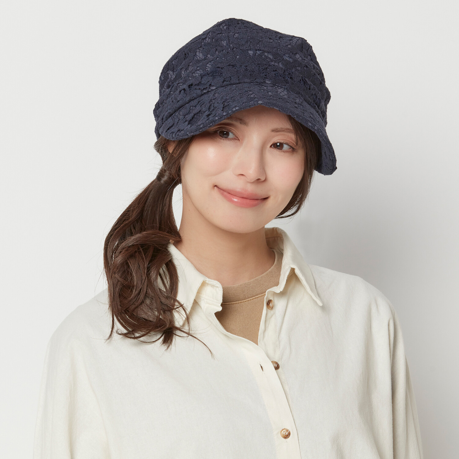 タイムクロス 日本製 綿混 洗えるナチュラルレース 軽量キャスケット