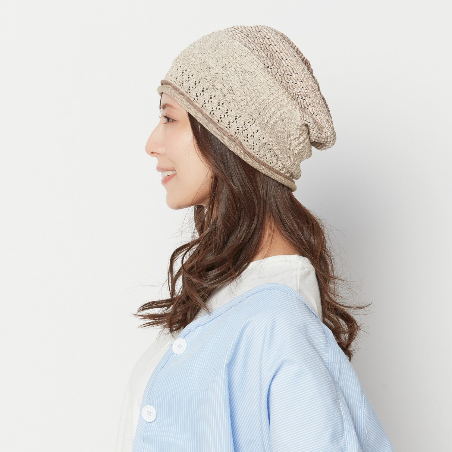 タイムクロス 日本製　超軽量 洗えるシルク混の ホールガーメント（Ｒ） おうちニット帽