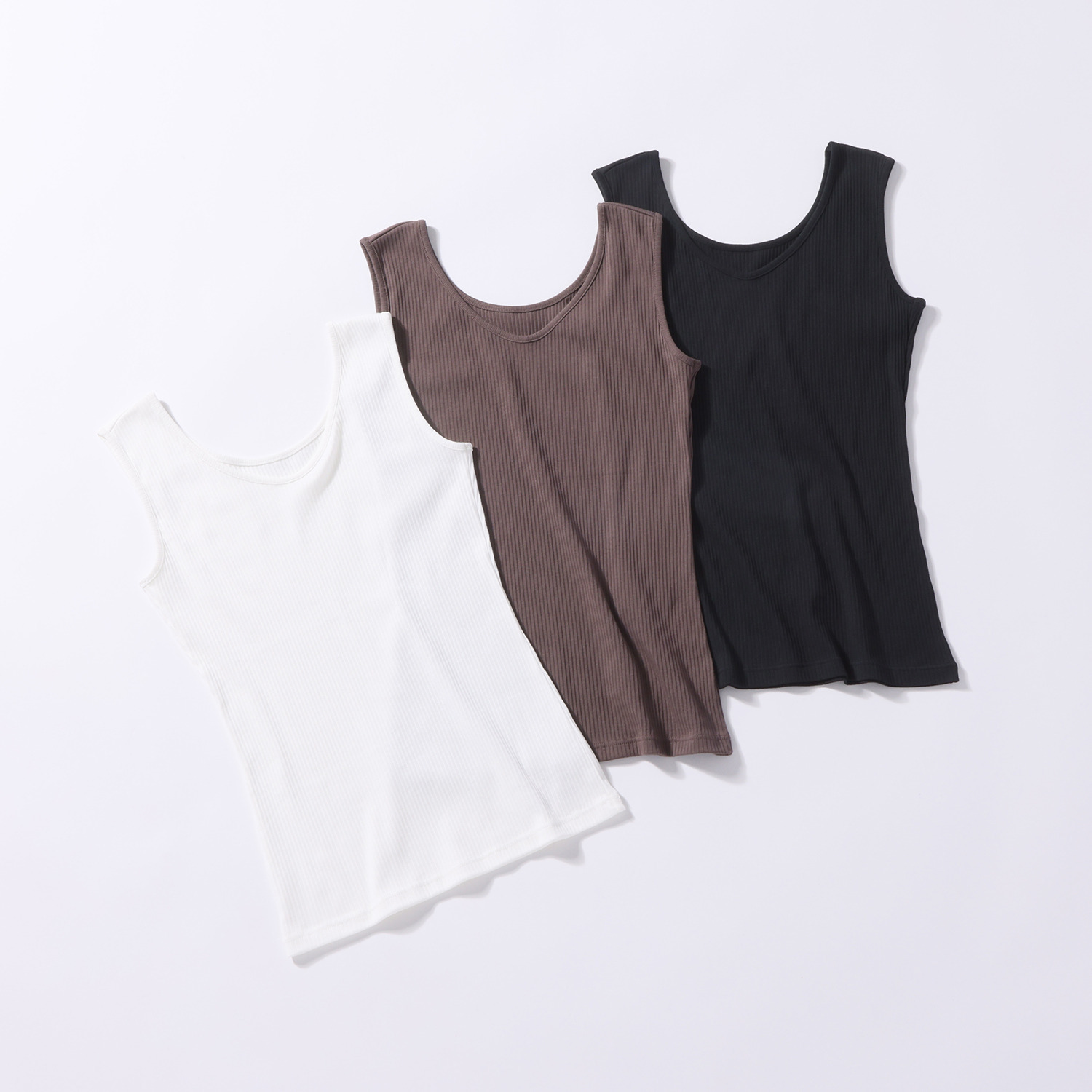 ジュエル オーガニックコットン混 ストレッチリブ編 前後２ウェイ タンクトップ３枚セット