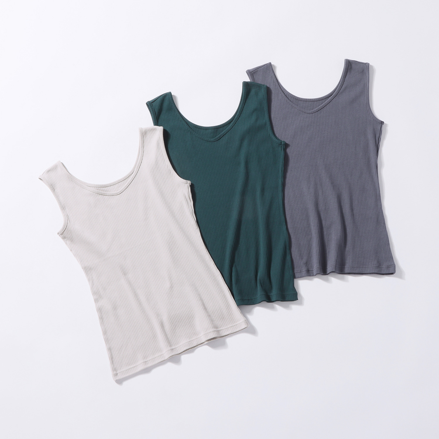 ジュエル オーガニックコットン混 ストレッチリブ編 前後２ウェイ タンクトップ３枚セット