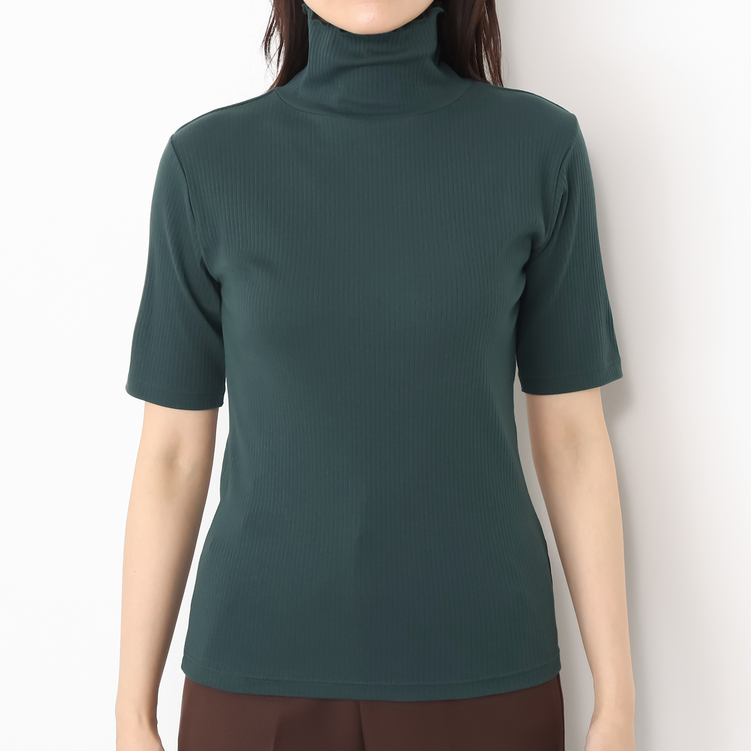 ジュエル オーガニックコットン混 ストレッチリブ編 ハイネック 五分袖インナー３枚セット