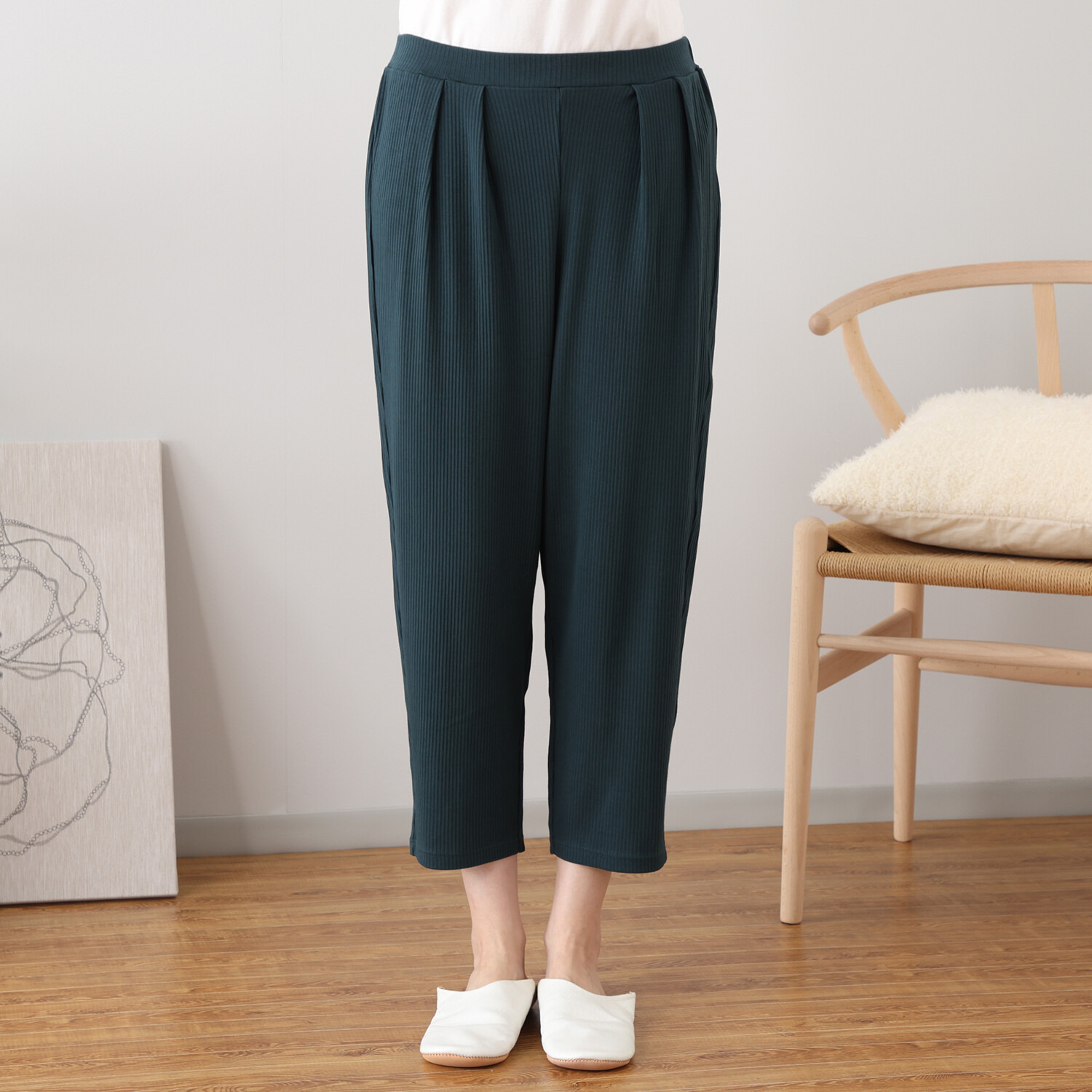 ジュエル オーガニックコットン混 ストレッチリブ編 ワイドルームパンツ ２枚セット