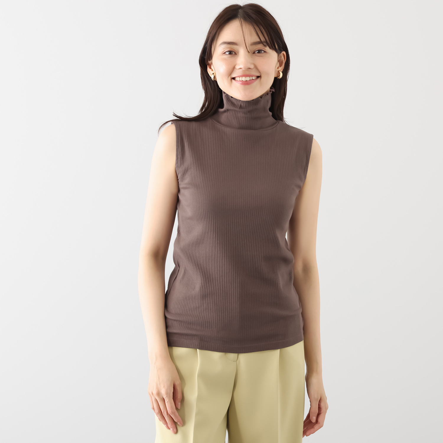 ジュエル オーガニックコットン混 ストレッチリブ編 ハイネック ノースリーブインナー ３枚セット