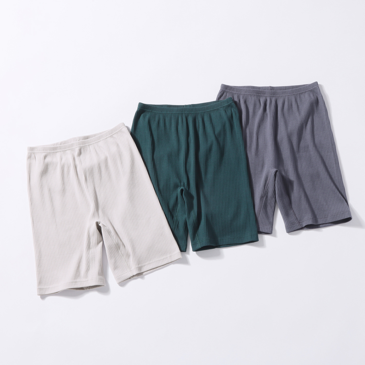 ジュエル オーガニックコットン混 ストレッチリブ編 三分丈ボトム３枚セット