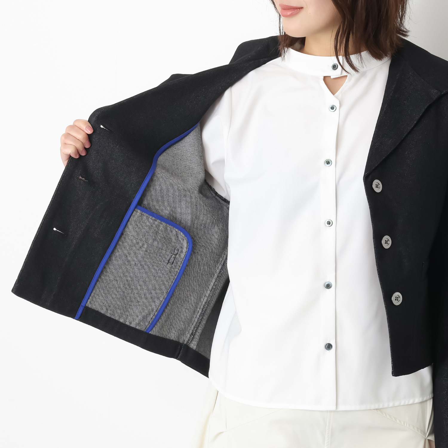 コモエリークローゼット ショートポイントカラー＆ ワイドスリーブ 羽織りデニムジャケット