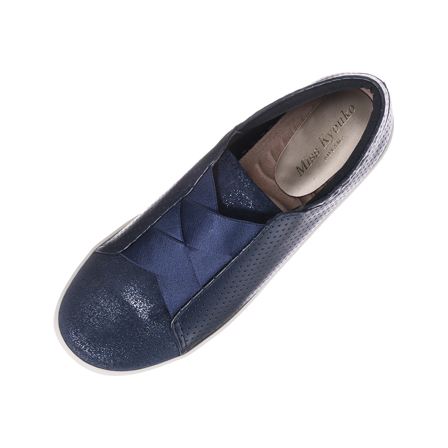 ミスキョウコ 日本製 ソフト牛革 クロスゴムパンチング柄 オパンケスニーカー