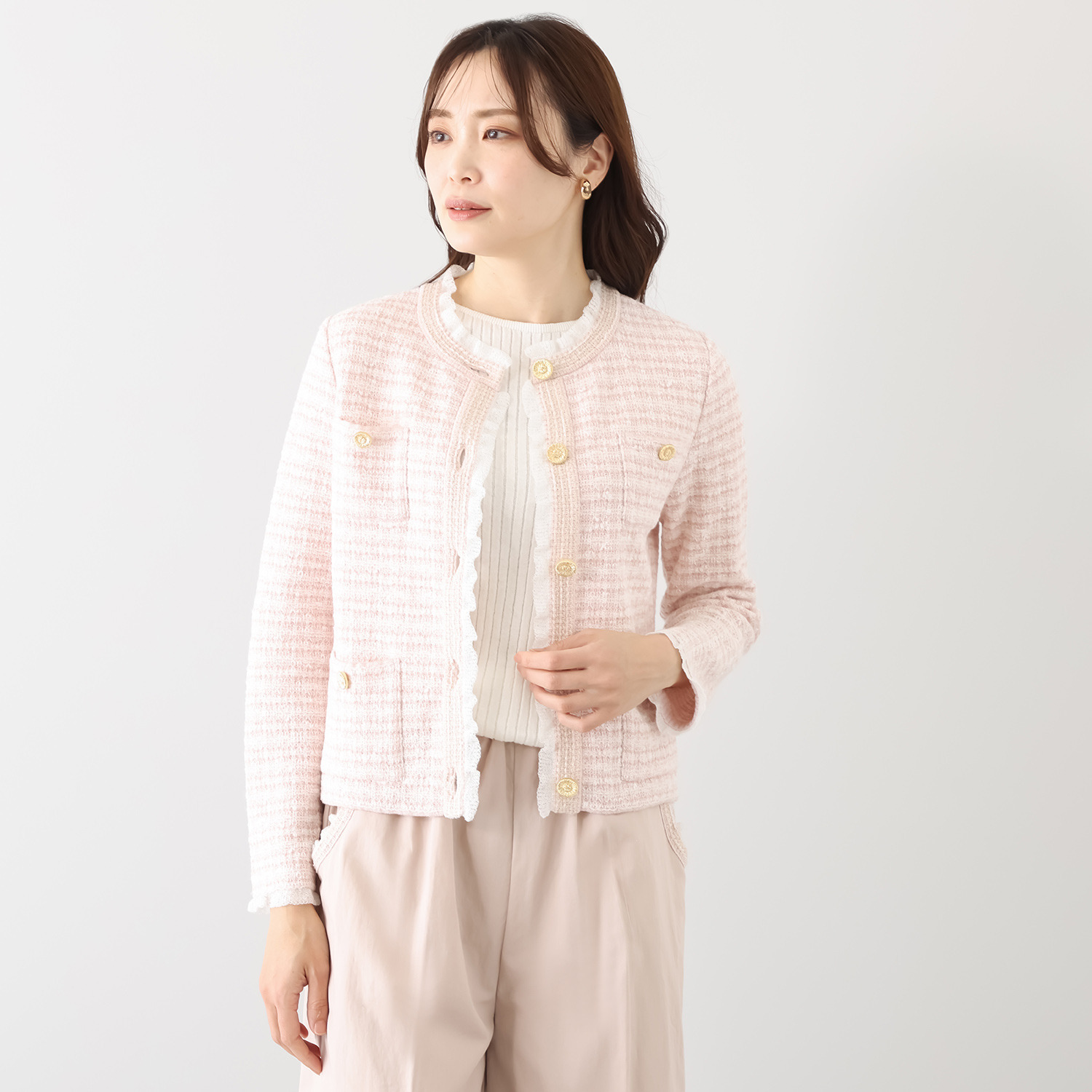 マルティジャーニ 日本製　匠の技 ツイードジャガード ニットジャケット