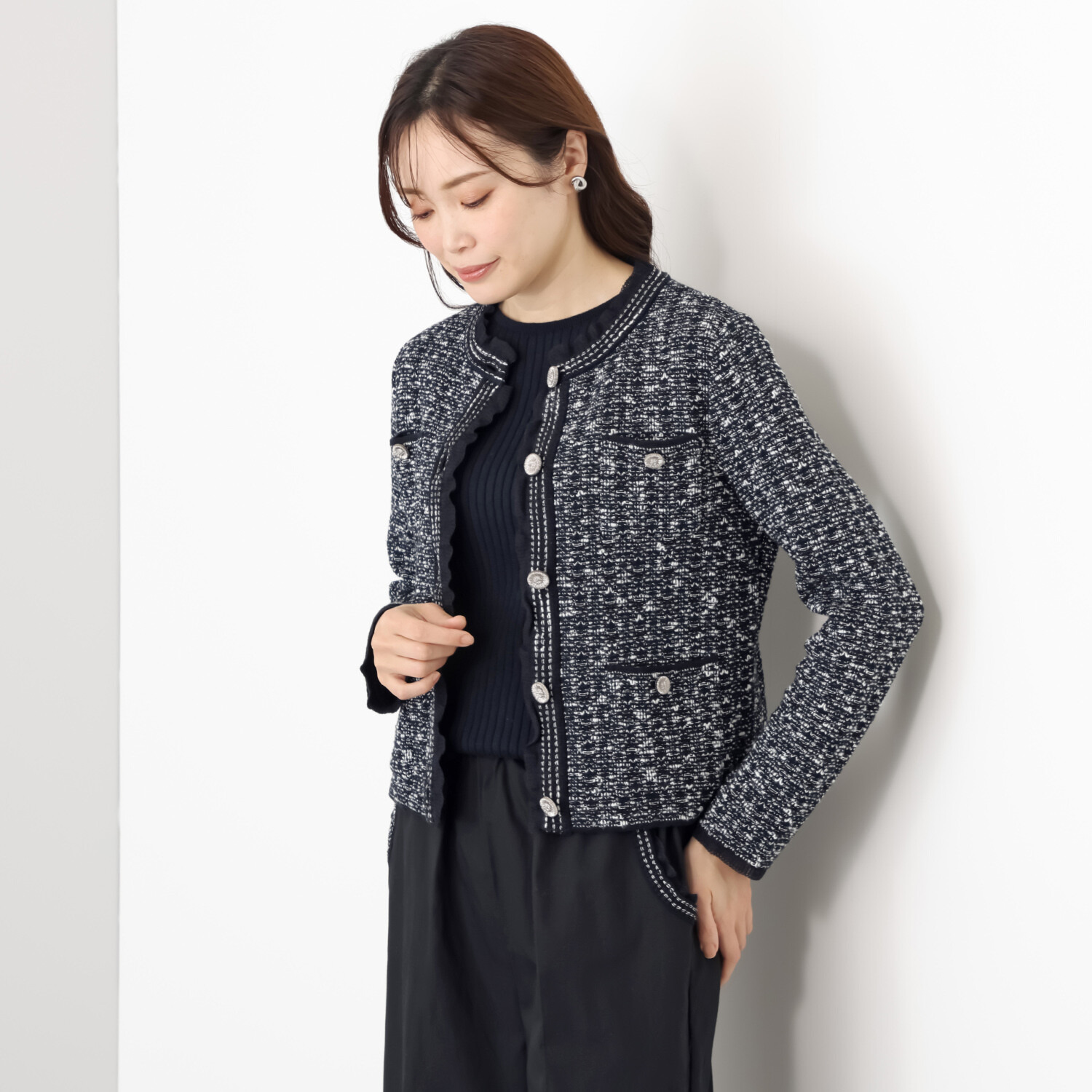 マルティジャーニ 日本製　匠の技 ツイードジャガード ニットジャケット