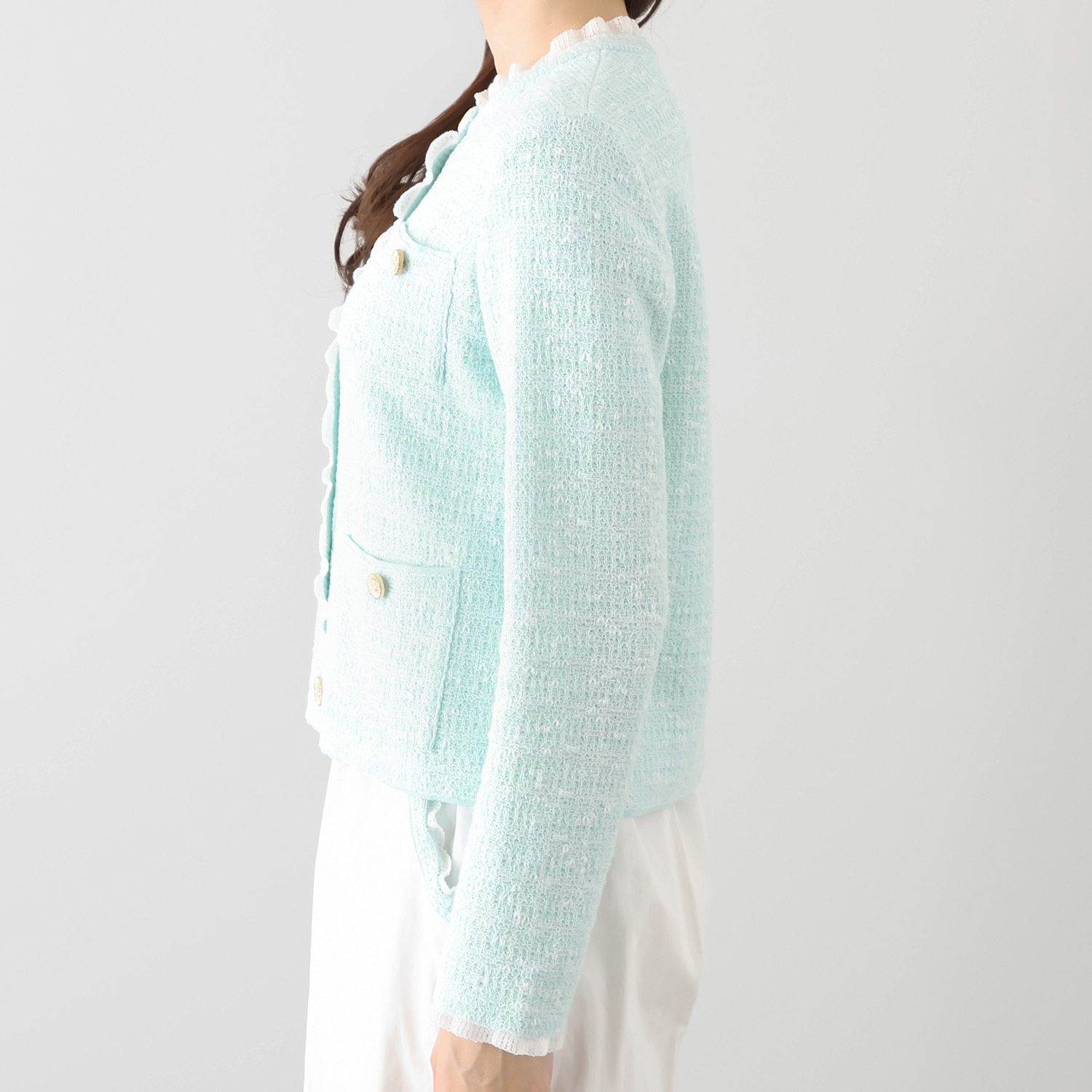 マルティジャーニ 日本製　匠の技 ツイードジャガード ニットジャケット