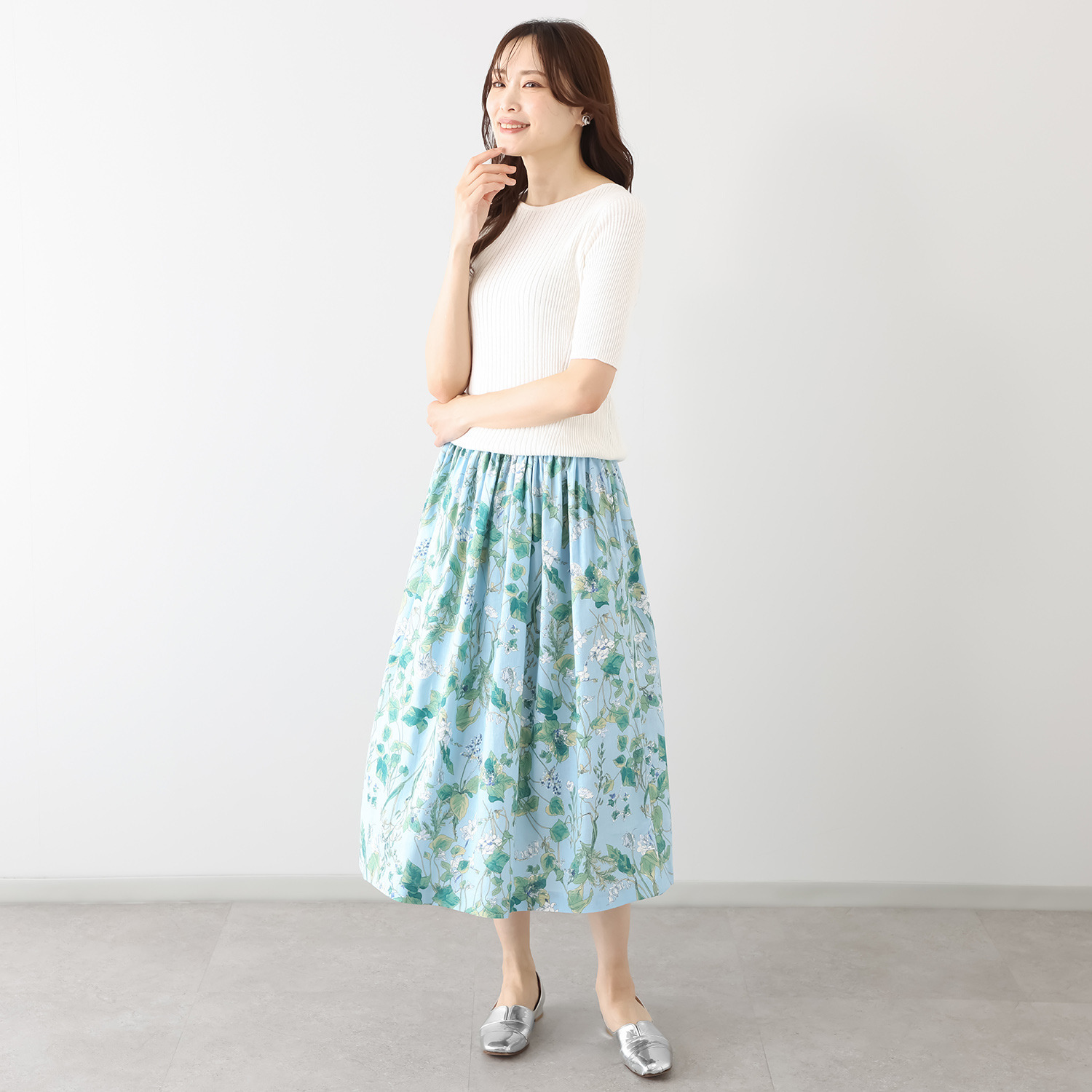 マルティジャーニ 日本製　匠の技 リネンコットン ボタニカルプリント スカート