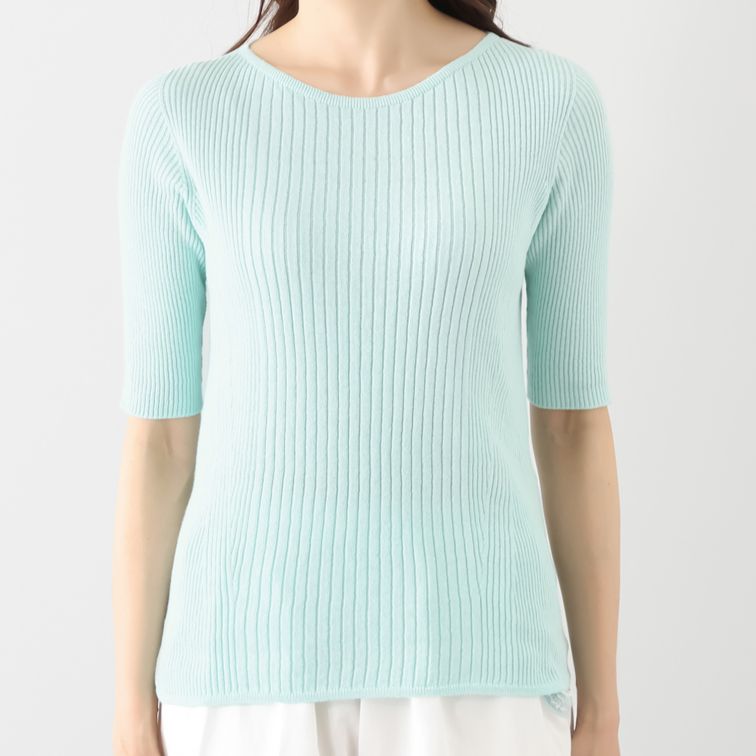 マルティジャーニ 日本製　匠の技　立体編 コットンリネンラミー ランダムリブ 五分袖プルオーバー