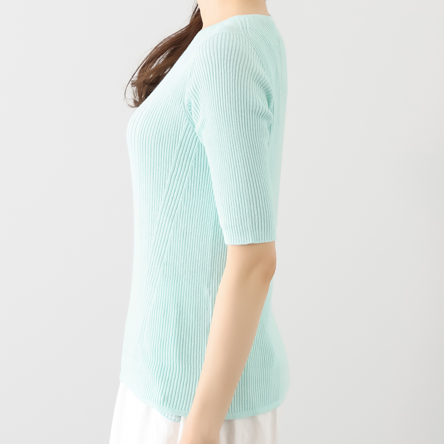 マルティジャーニ 日本製　匠の技　立体編 コットンリネンラミー ランダムリブ 五分袖プルオーバー