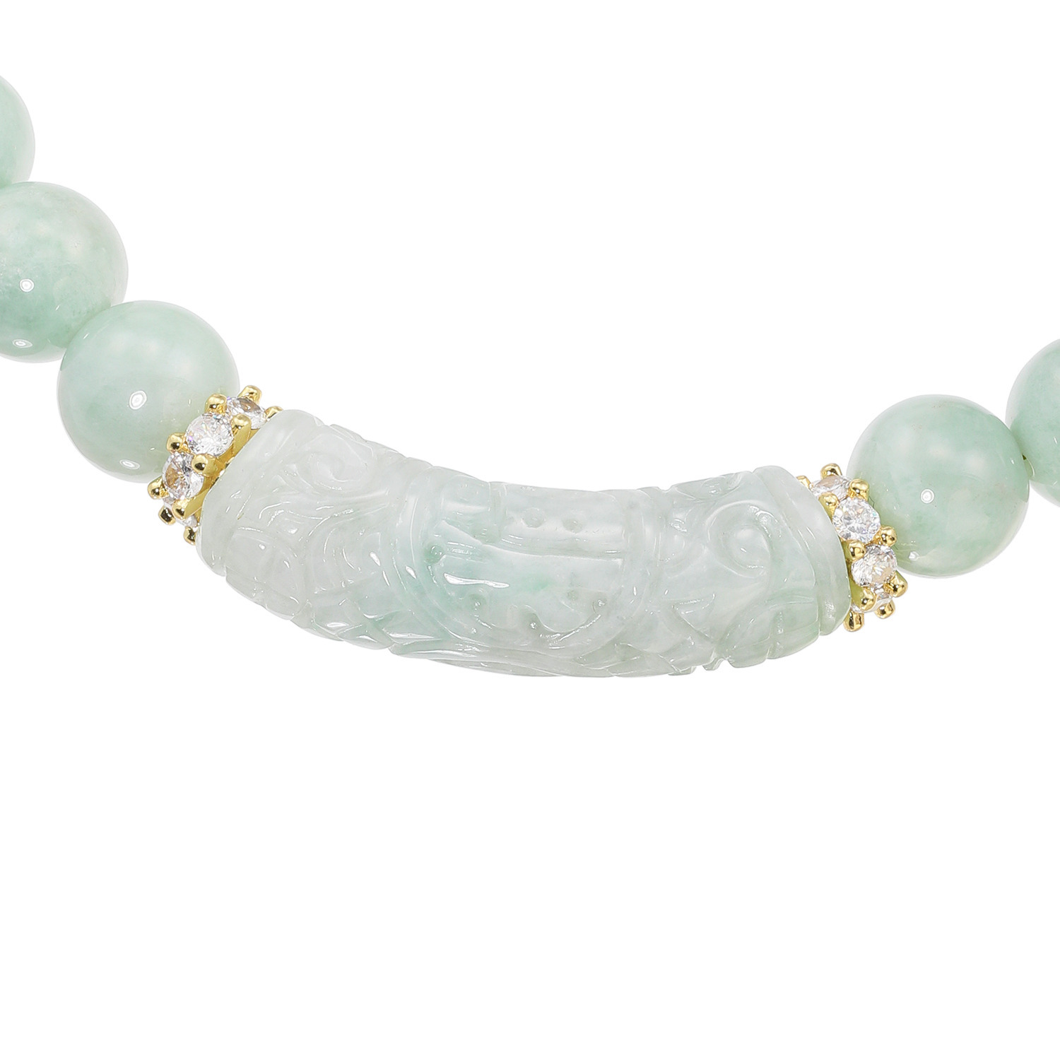 マスターストーン シルバー 無着色本翡翠 丸玉＆福彫りパーツ ネックレス