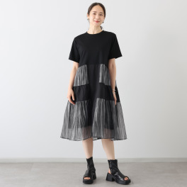 コイビトミサキ　ブラック 異素材ミックス デザインワンピース