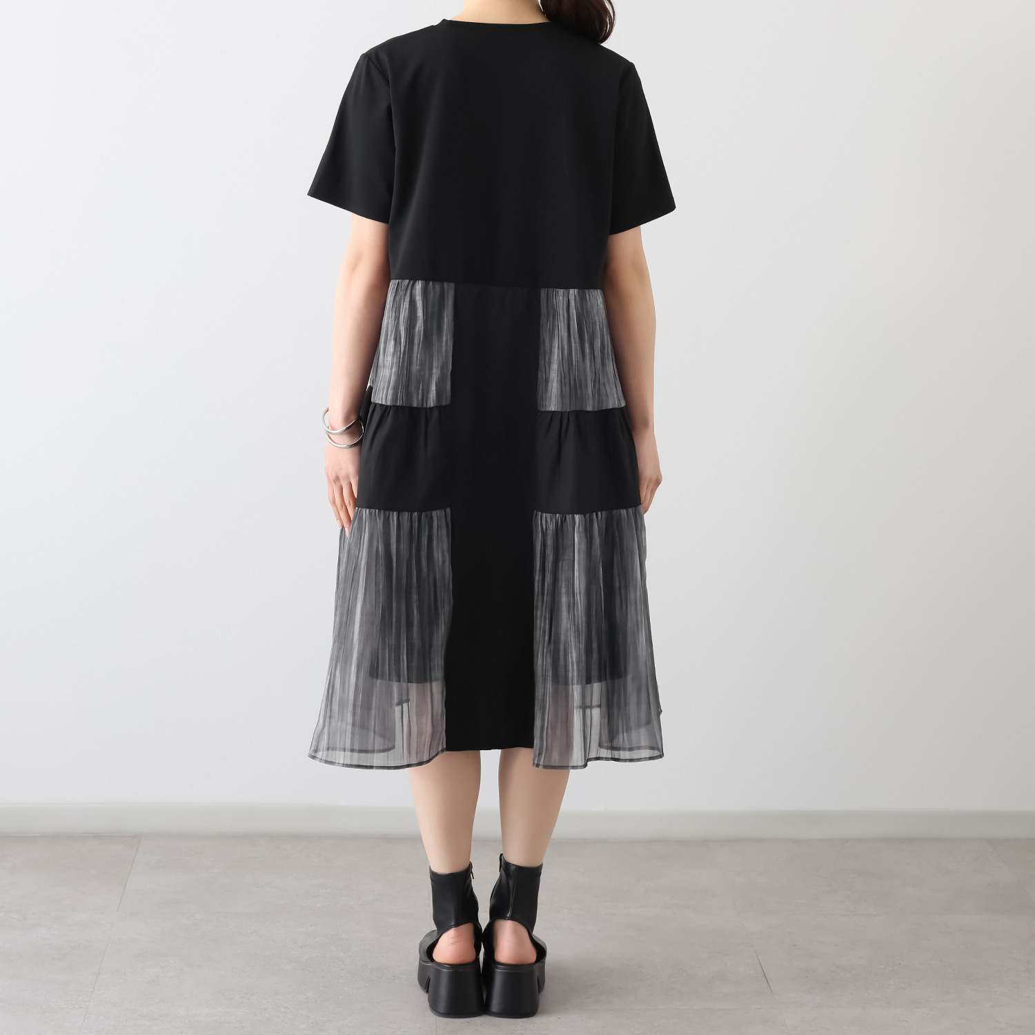 コイビトミサキ　ブラック 異素材ミックス デザインワンピース