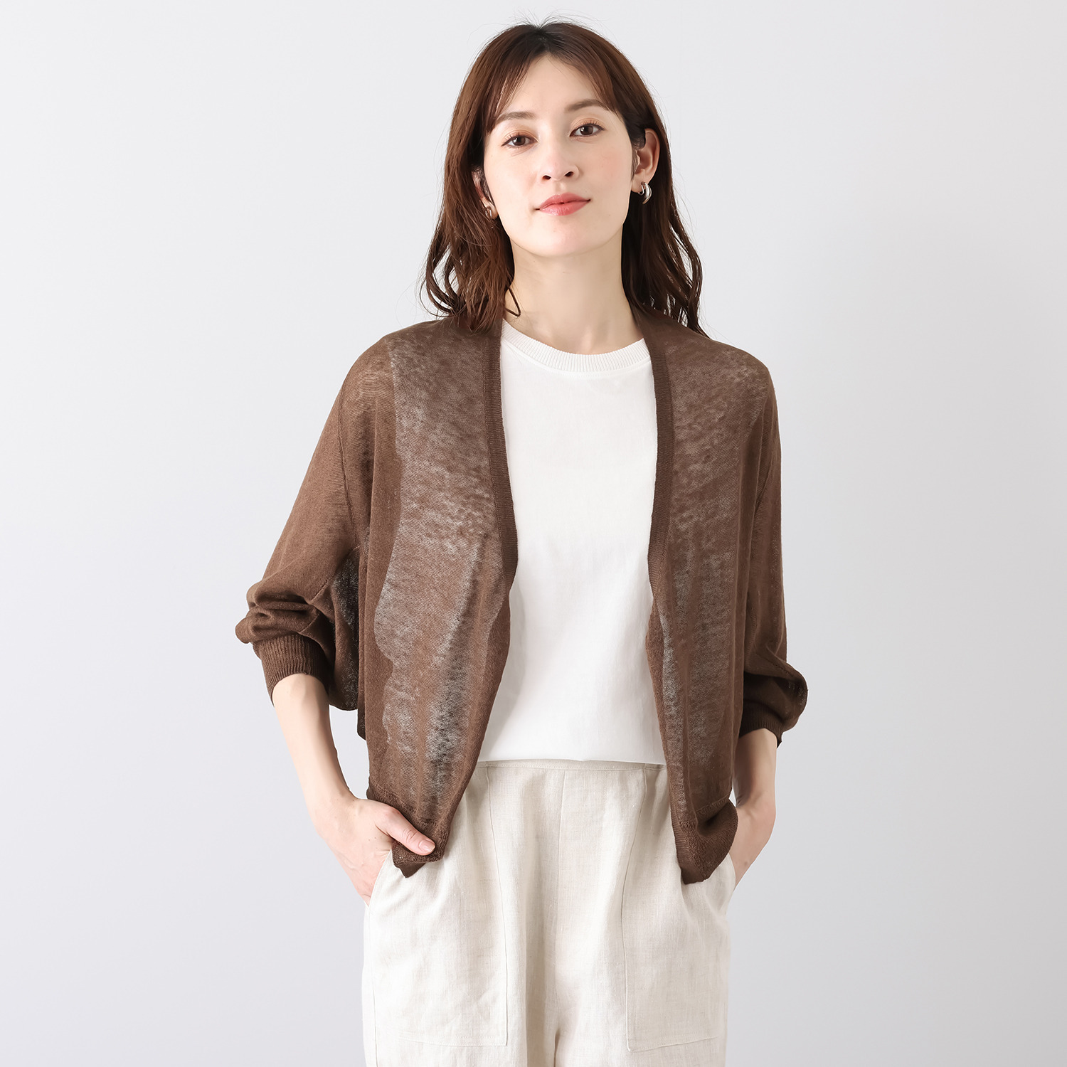 ゼラールスポーツ ウォッシャブル フレンチリネン混 ナチュラルシアー ドルマンカーディガン