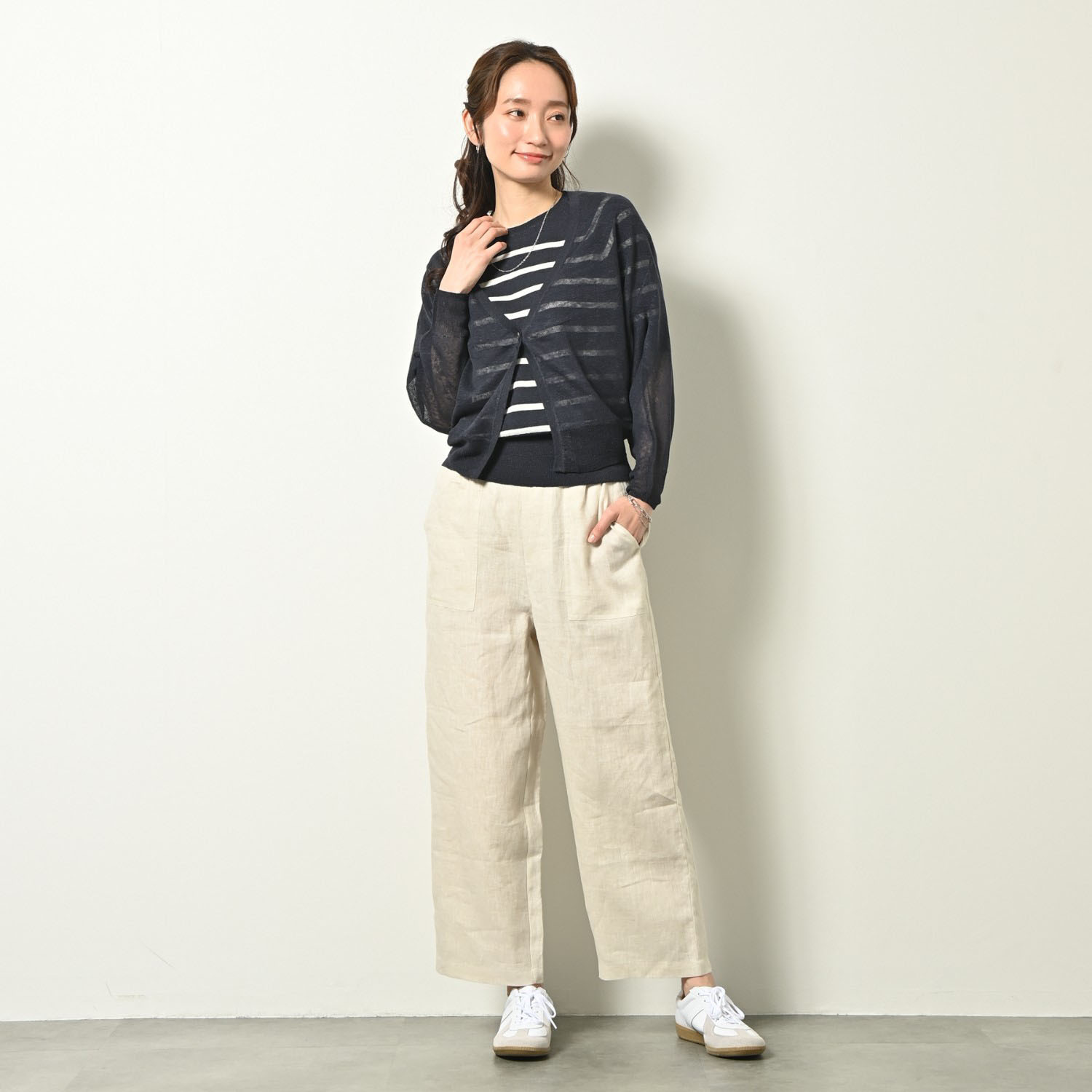 ゼラールスポーツ ウォッシャブル フレンチリネン混 ナチュラルシアー ドルマンカーディガン