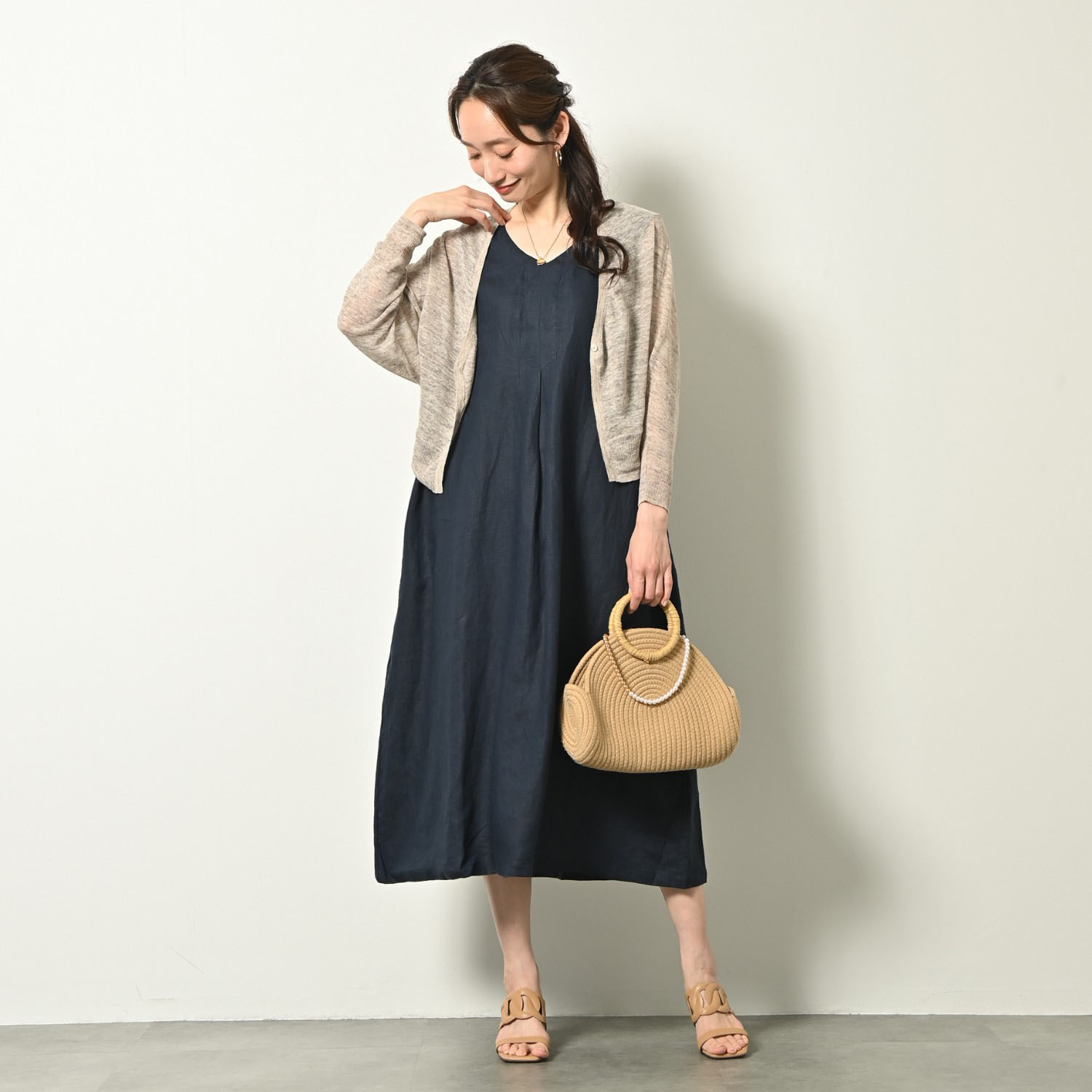 ゼラールスポーツ ウォッシャブル フレンチリネン混 ナチュラルシアー ドルマンカーディガン