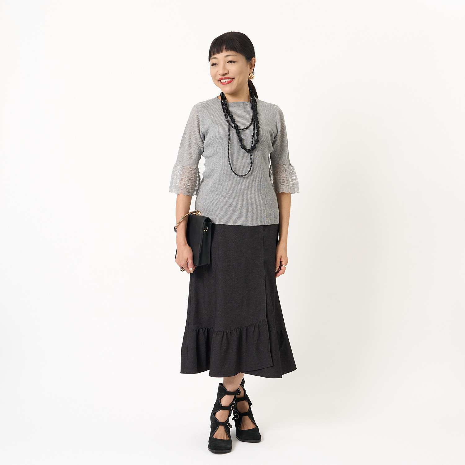 ミューリエ デニム見えで品良く旬顔 ラップ風 マーメイドスカート