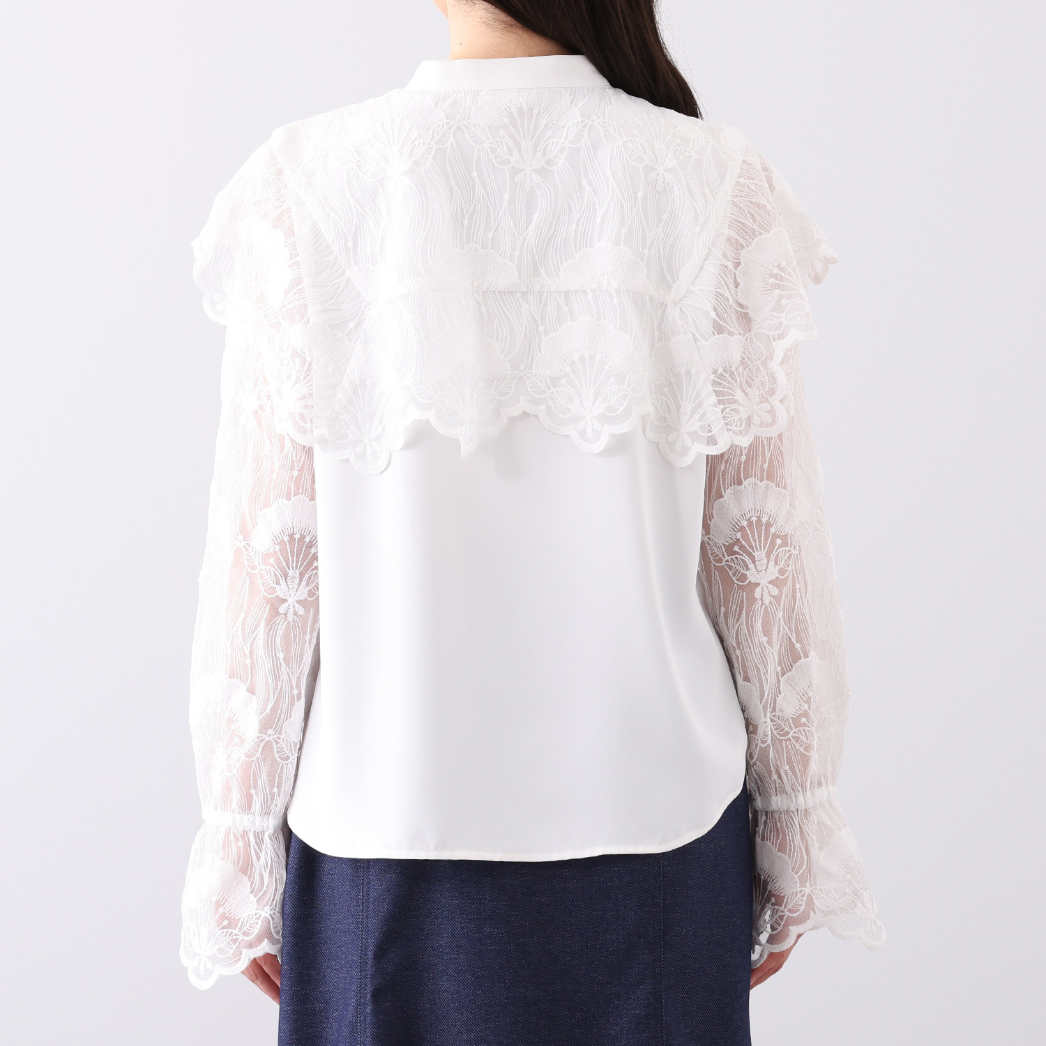 ミューリエ 大人の華やぎ レーストレンド ウイングカラーブラウス