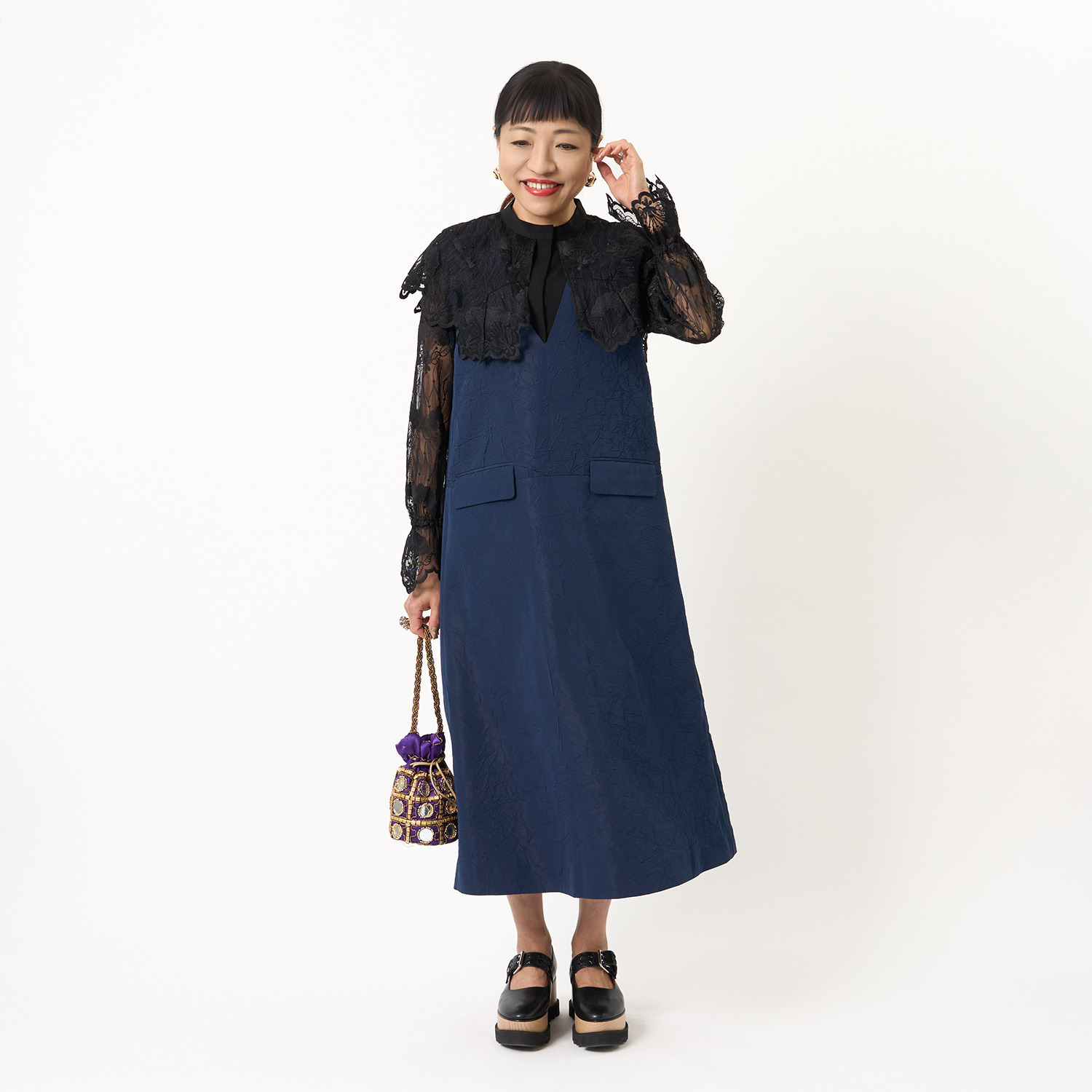 ミューリエ 大人の華やぎ レーストレンド ウイングカラーブラウス