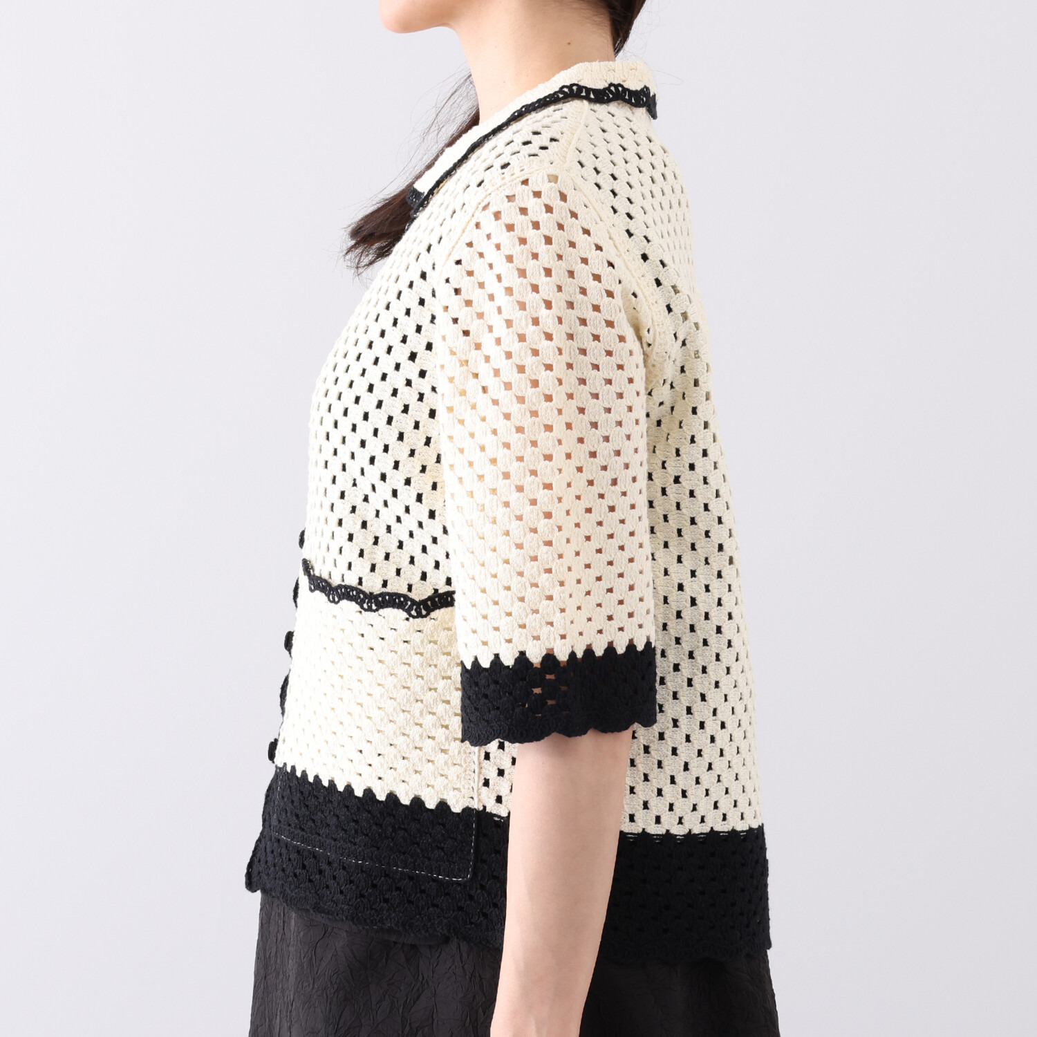 ミューリエ 都会派クラフト かぎ針編み風 デザインカーディガン