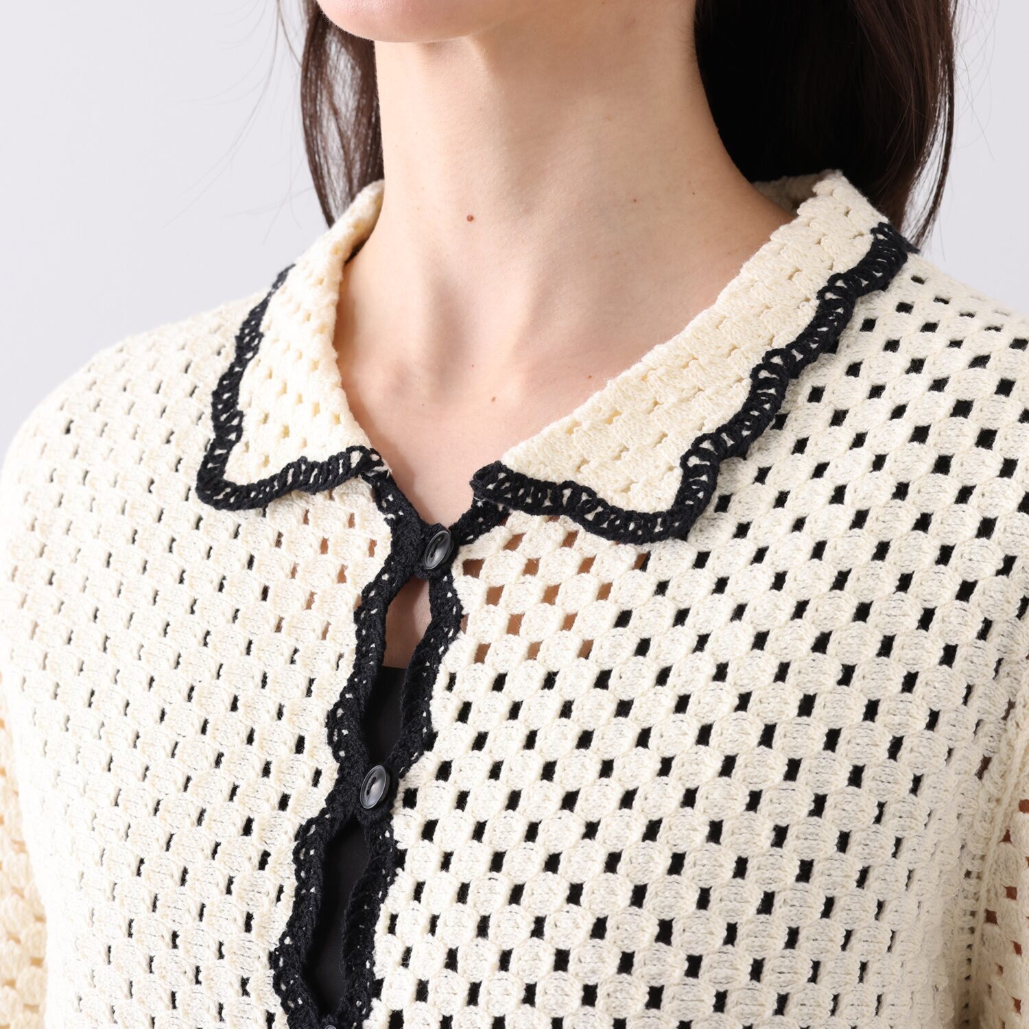 ミューリエ 都会派クラフト かぎ針編み風 デザインカーディガン