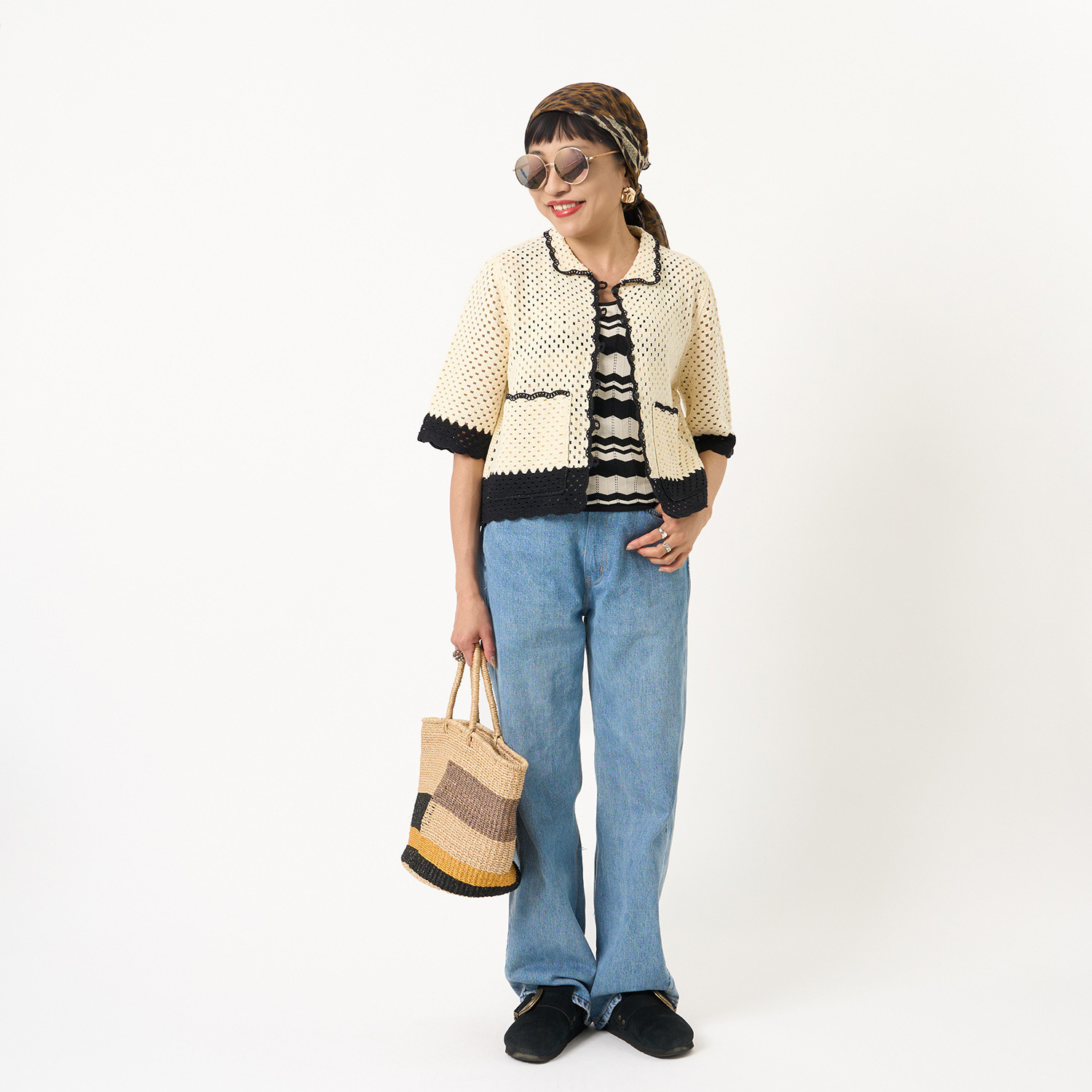 ミューリエ 都会派クラフト かぎ針編み風 デザインカーディガン