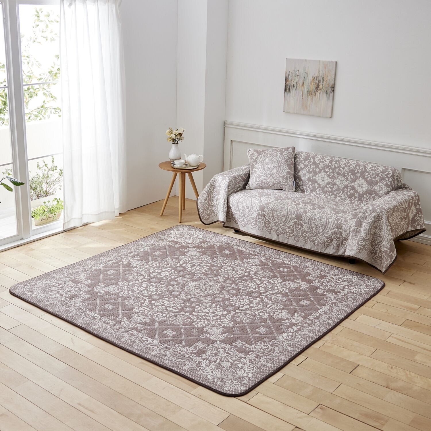 スワトウ刺しゅう協会 認定デザイン 綿１００％ラグ ＜１９０×１９０ｃｍ＞