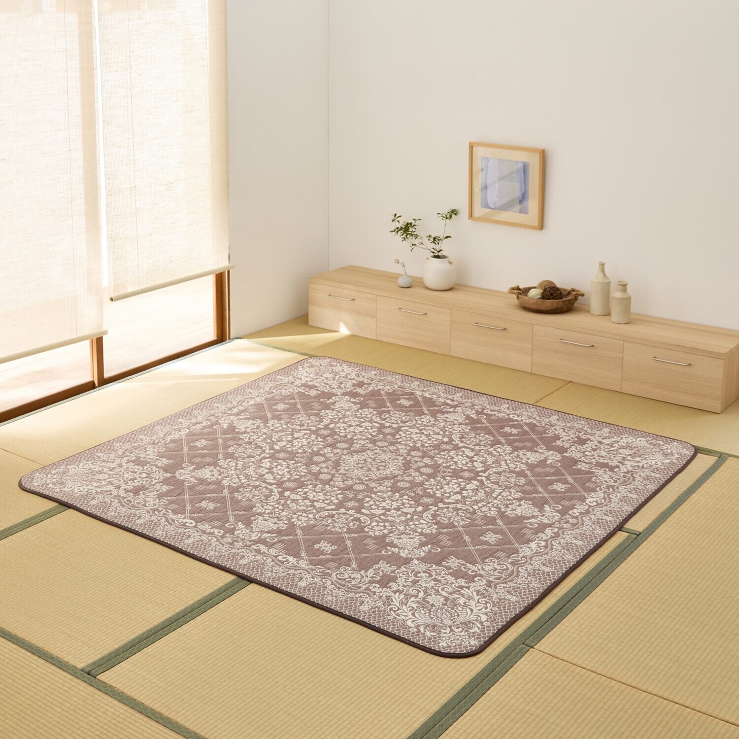 スワトウ刺しゅう協会 認定デザイン 綿１００％ラグ ＜１９０×１９０ｃｍ＞