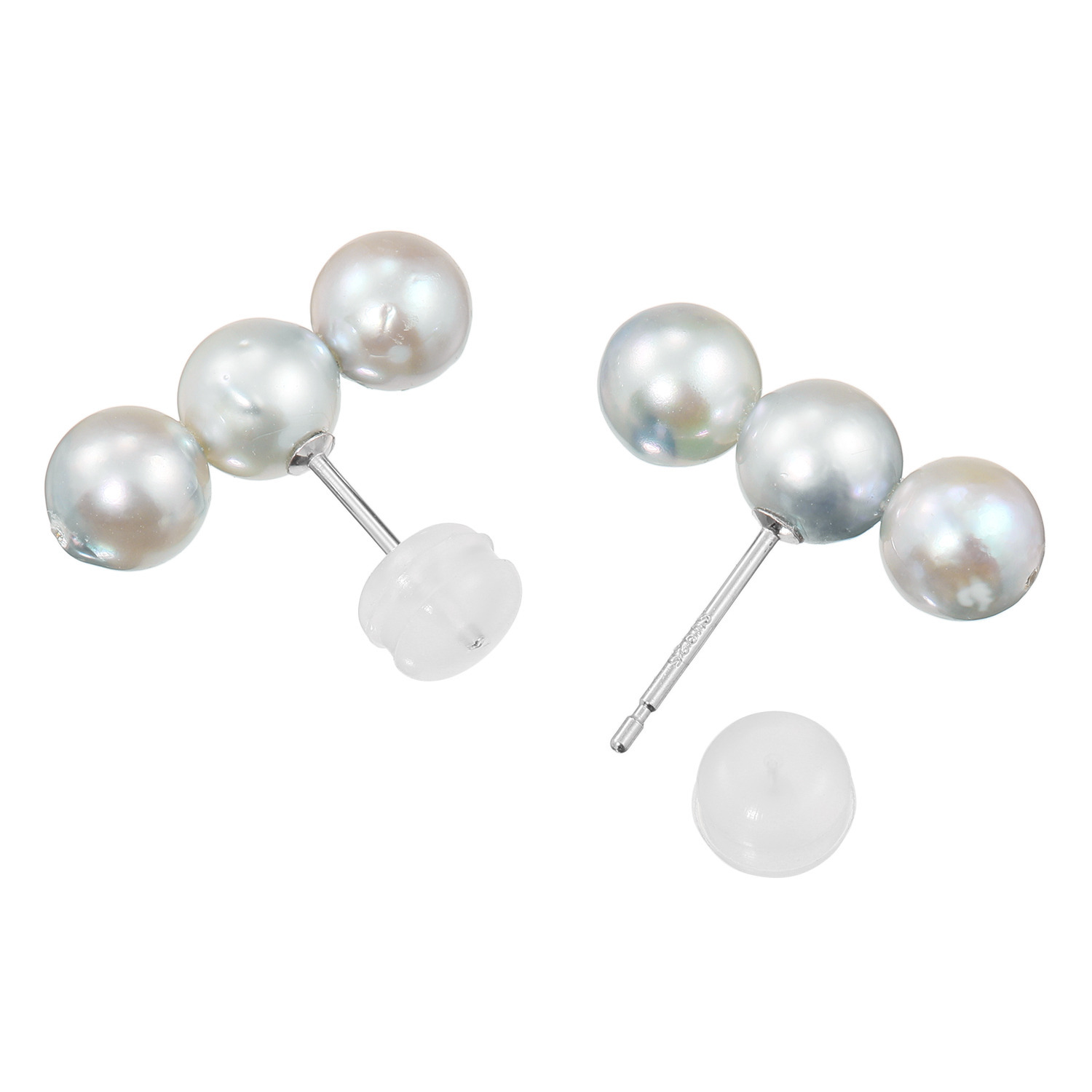 ブーレ シルバー 国産無調色 ナチュラルグレー ベビーアコヤパール＆ＣＺ バーデザインピアス