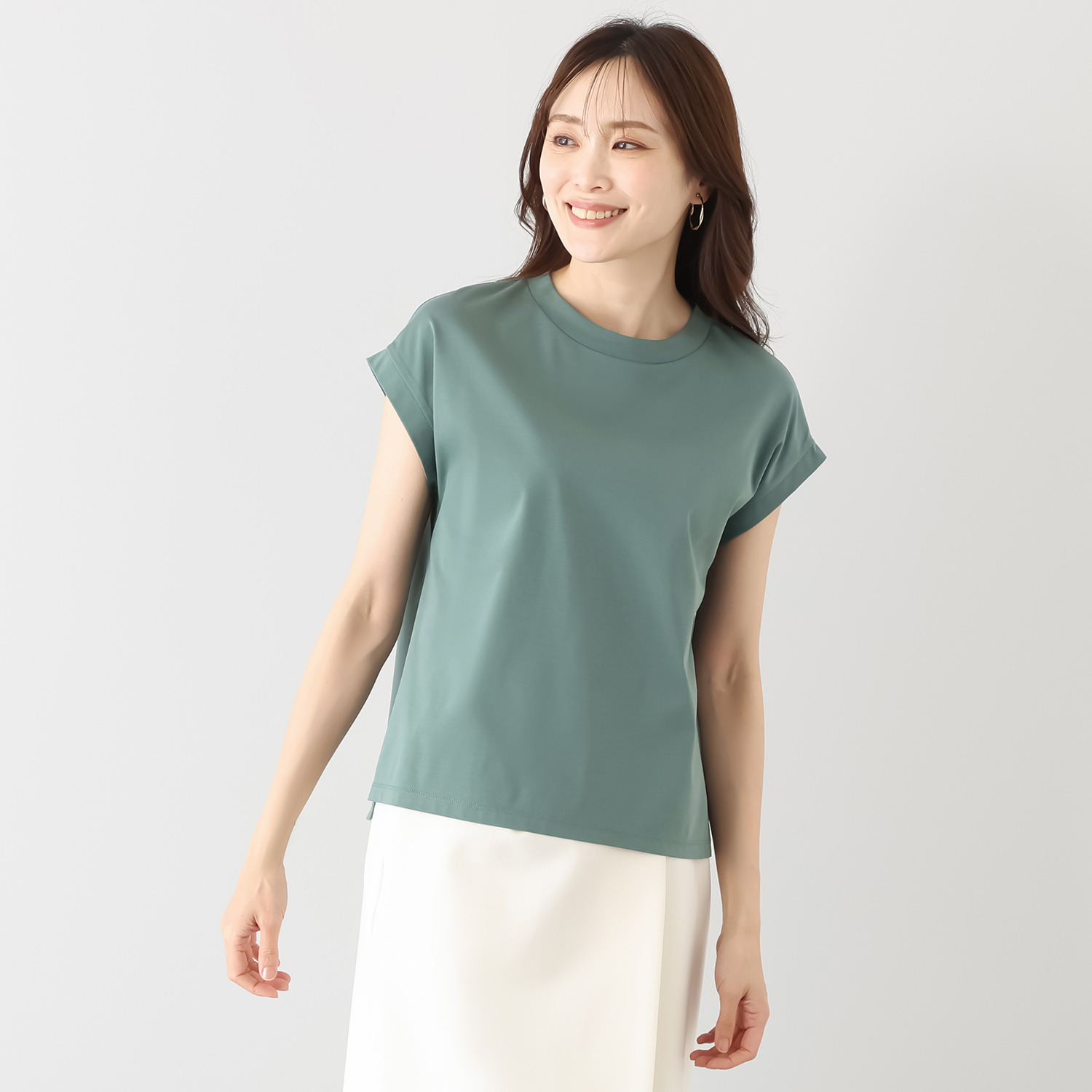 バーチ　ドゥエ 接触冷感 ギザ超長綿ブレンド シルケットスムース フレンチスリーブ プルオーバー