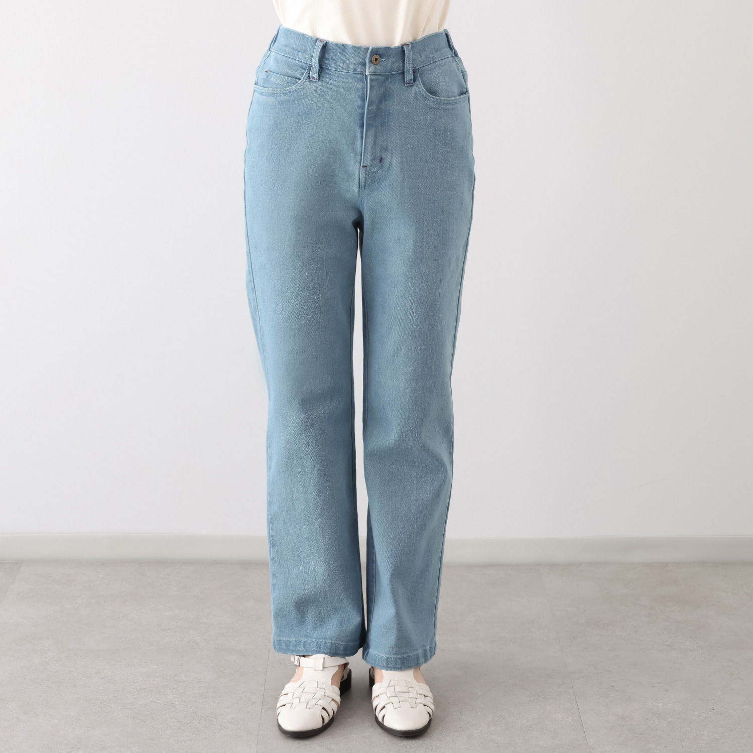 ポッシュボーイ ステッチアクセント ストレッチデニム ストレートパンツ