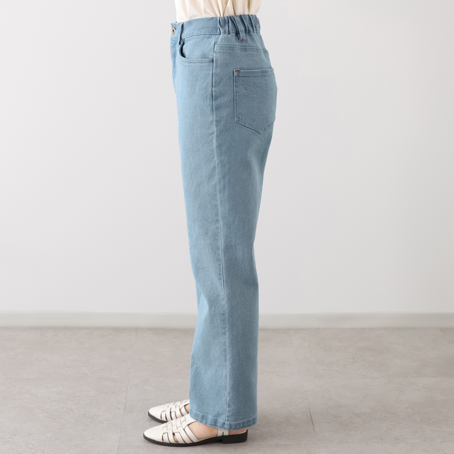 ポッシュボーイ ステッチアクセント ストレッチデニム ストレートパンツ