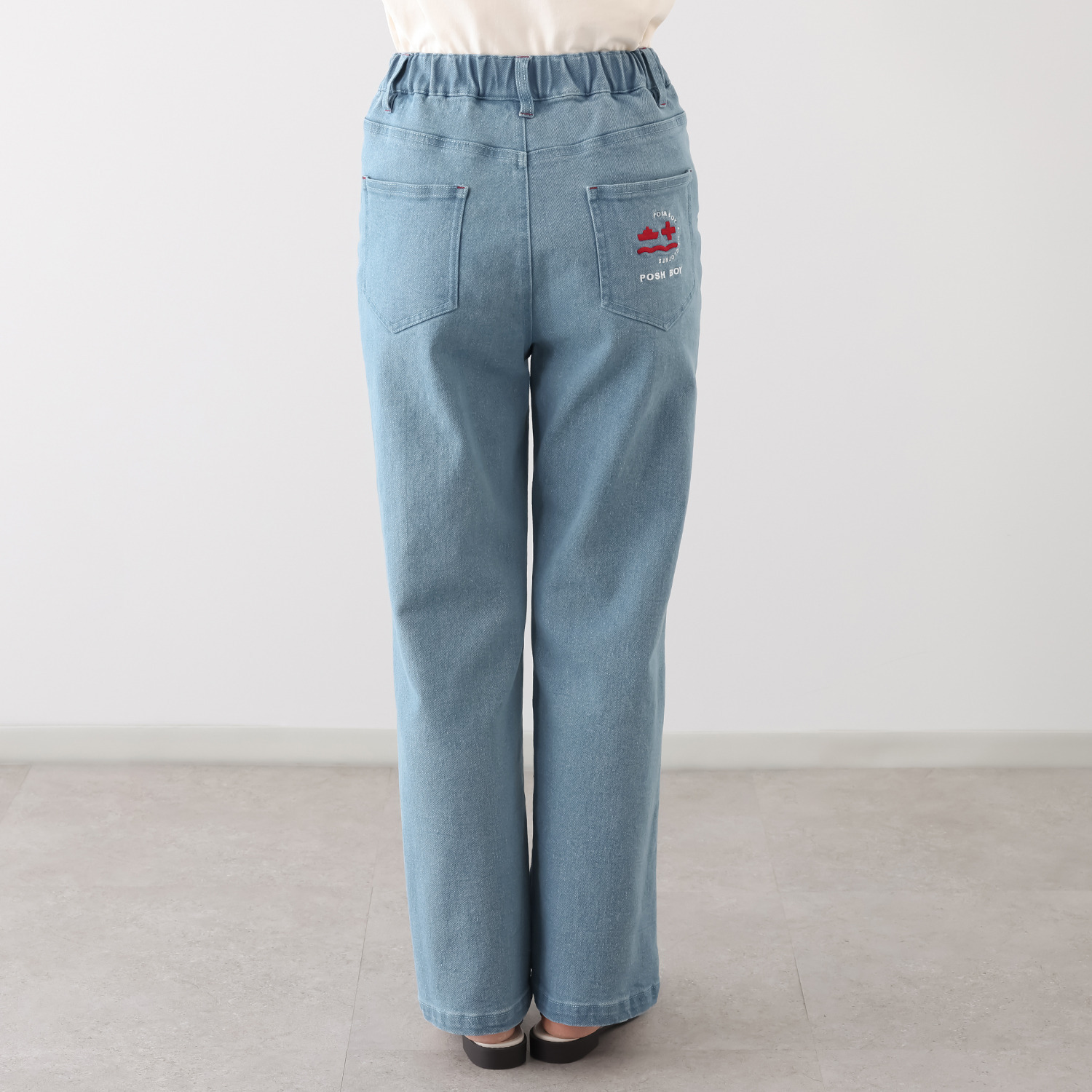 ポッシュボーイ ステッチアクセント ストレッチデニム ストレートパンツ