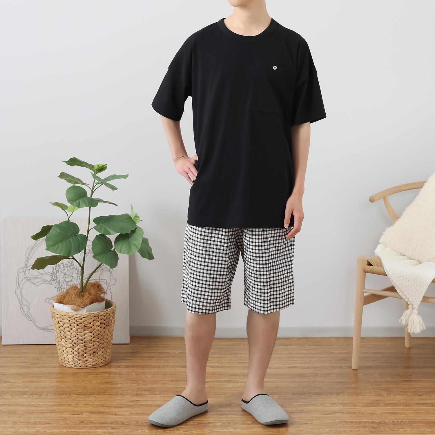 ナルエー オーバーＴシャツ＆ 綿混シャーリングボイル ハーフパンツ ＜メンズ＞