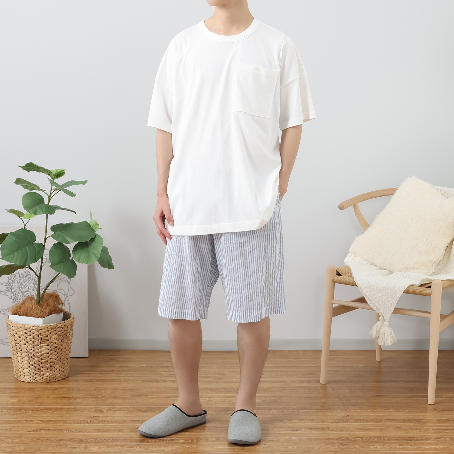 ナルエー オーバーＴシャツ＆ 綿混シャーリングボイル ハーフパンツ ＜メンズ＞